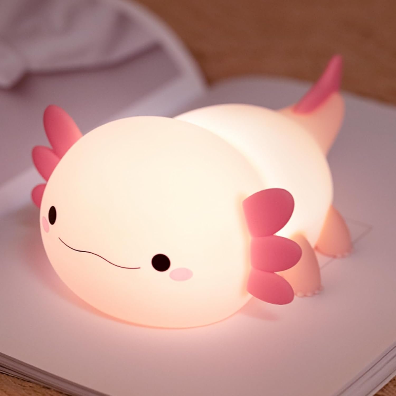 YR YRHH-PET Axolotl Lamp, Kid Squishy Night Light, Cute Gifts for Girls | Rechargeable Bedside Touch Nightlight, Baby Toys, Dimmable Silicone LED Animal, College Gift, Nursery Kawaii Pink Desk Décor
