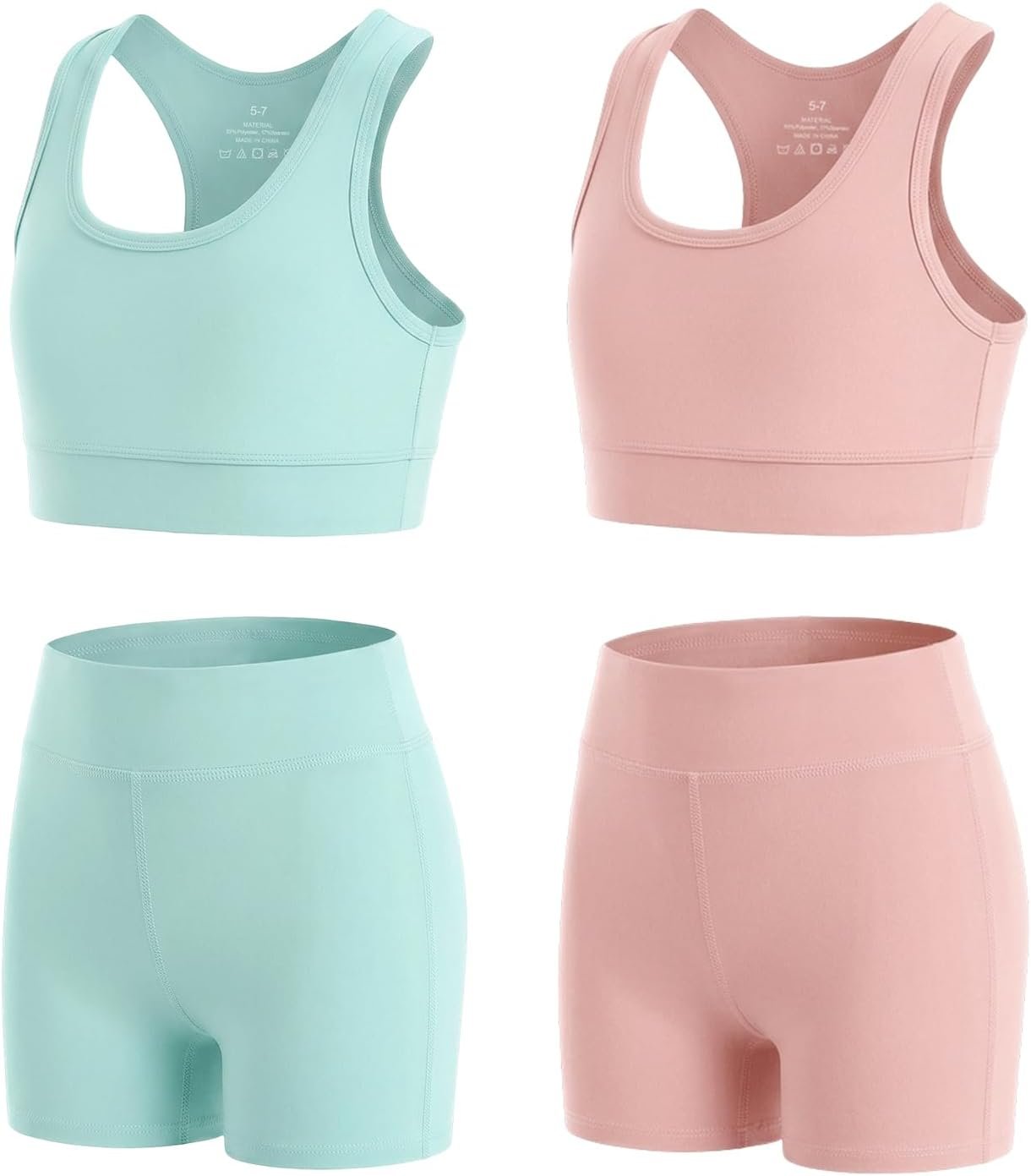 2 Piece Girls Workout Set Crop Tank Tops and Shorts Kids dance outfits | crew neck with racerback design for Cheer Gymnastics Yoga Volleyball Run fitness Athletic Casual Size 5-16
