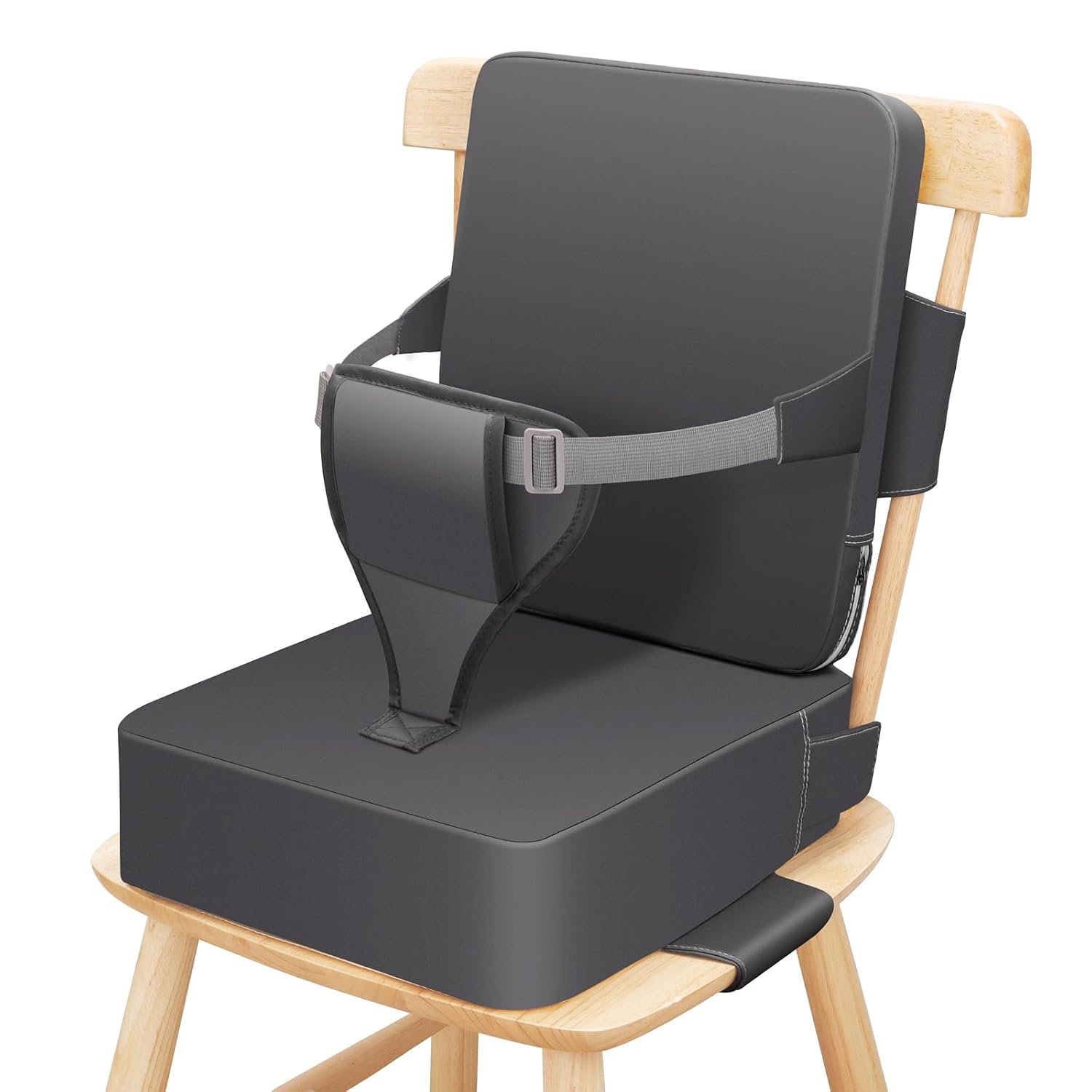 Toddler Booster Seat for Dining Table,Kitchen Chair Booster Cushion | Non-Slip Booster Seat with Backrest and 3 Piont Harness, Portable PU Travel Baby Booster Increasing Cushion