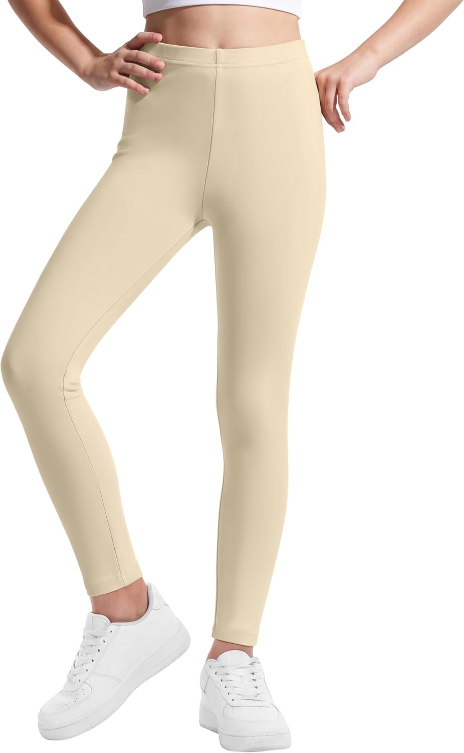Poroka Girls Leggings Soft Stretch Footless Kids Pants Basic Everyday Elastic Tights Durable Yoga Dance Wear Sizes 4-14 Years