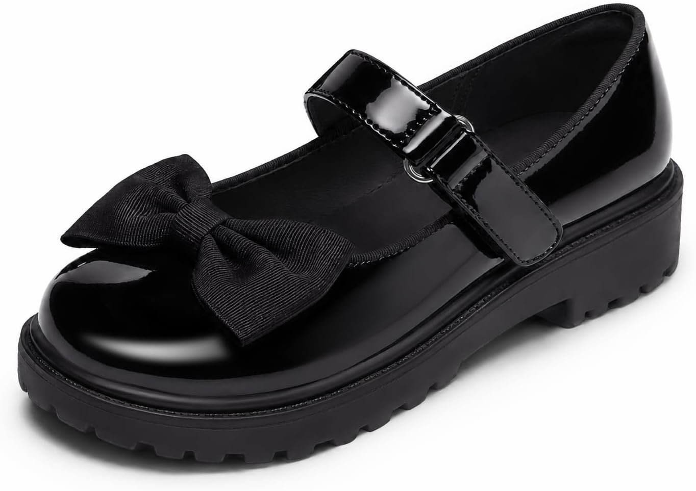 Coutgo Girls Mary Jane Dress Shoes Bow Closed Toe Chunky Heel Flats Platform Loafers School Uniform Shoes