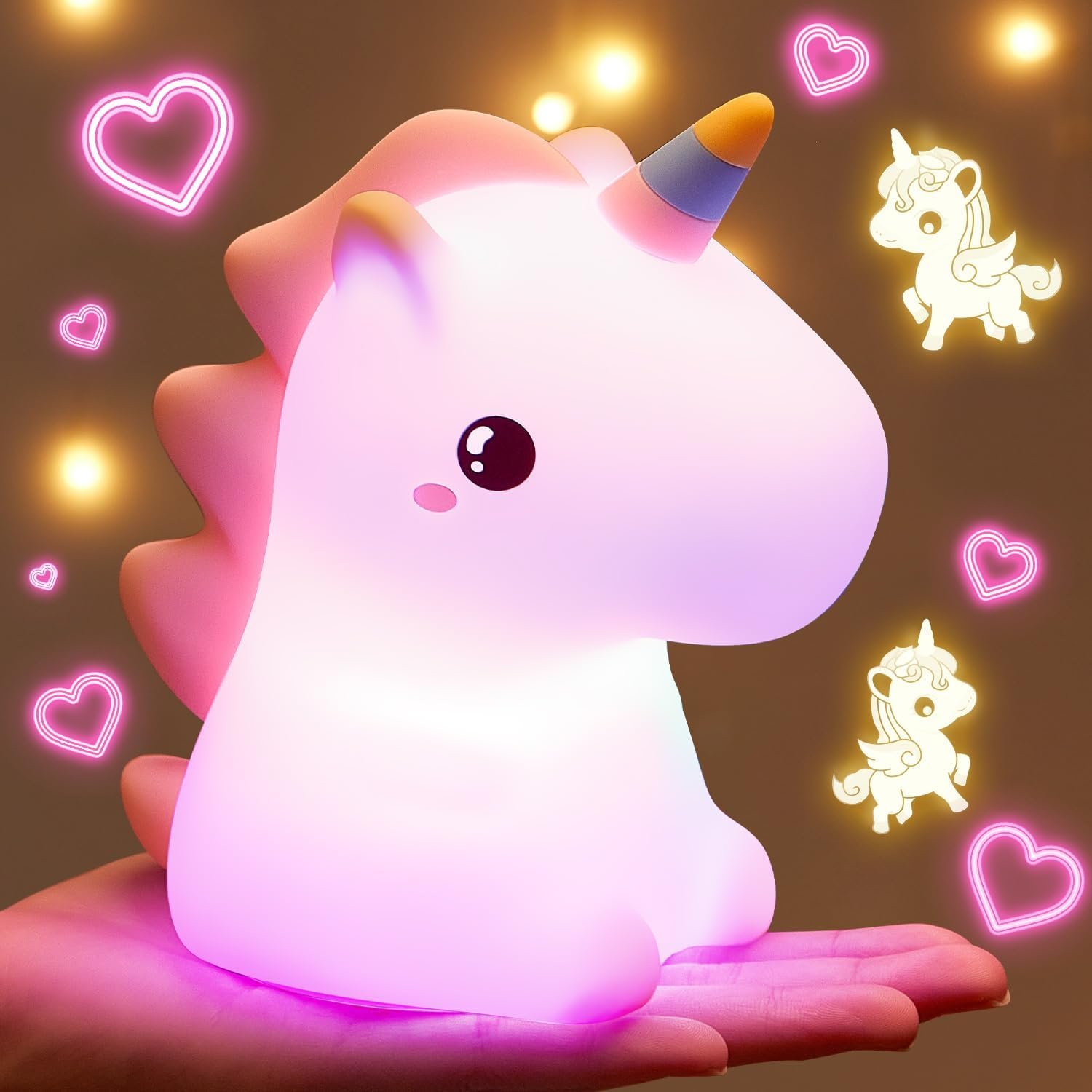 Unicorn Toys, Night Light for Kids Night Light,16 Colors+Silicone+Dimmable+12 Hours Use Nightlight for Kids Room,Unicorn Toys for Girls Age 4-6, Valentines Day Gifts for Kids, Baby, Toddlers, Adults | 12H Timer, Touch Control, Girls Lamp Unicorn Toys for Girls Age 4-6, Valentines Day Gifts for Kids, Baby, Toddlers, Adults