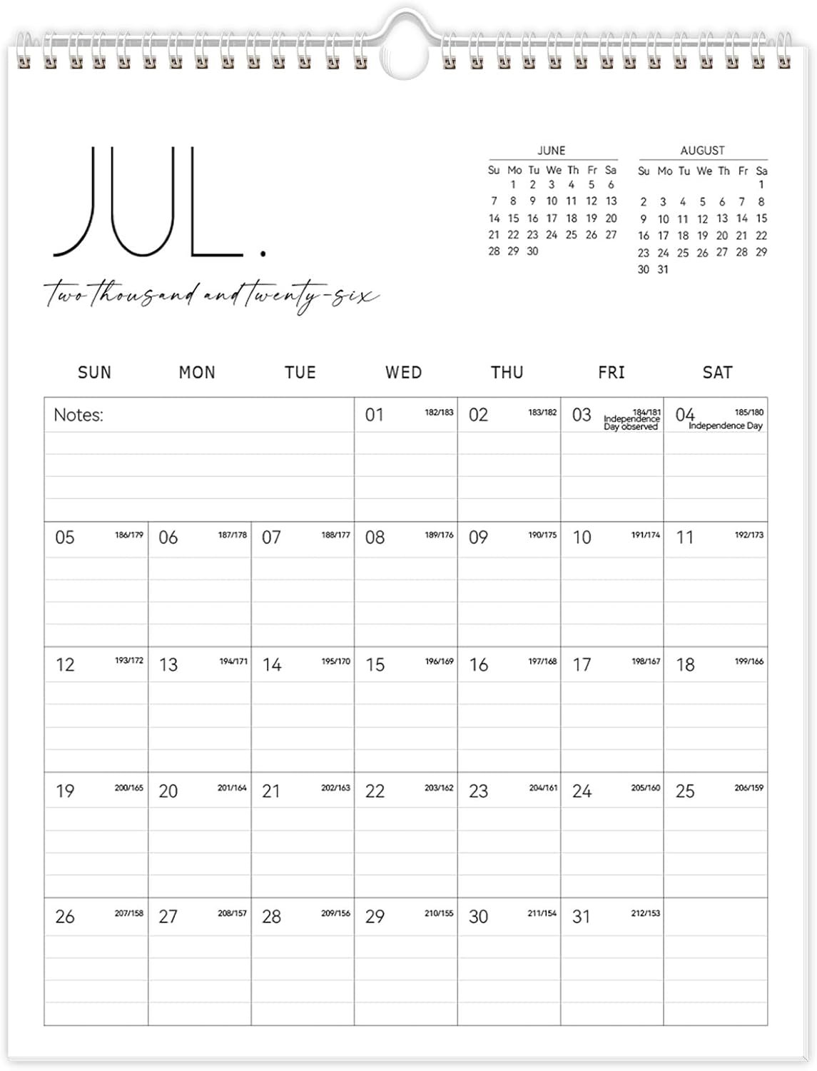 Guasslee Wall Calendar 2026-2027,19 Months Jun 2026-Dec 2027, 14″ X 11″ | Vertical Calendar with Notes Section & Julian Date, Monthly Planner for Office School Home Easy Organizing