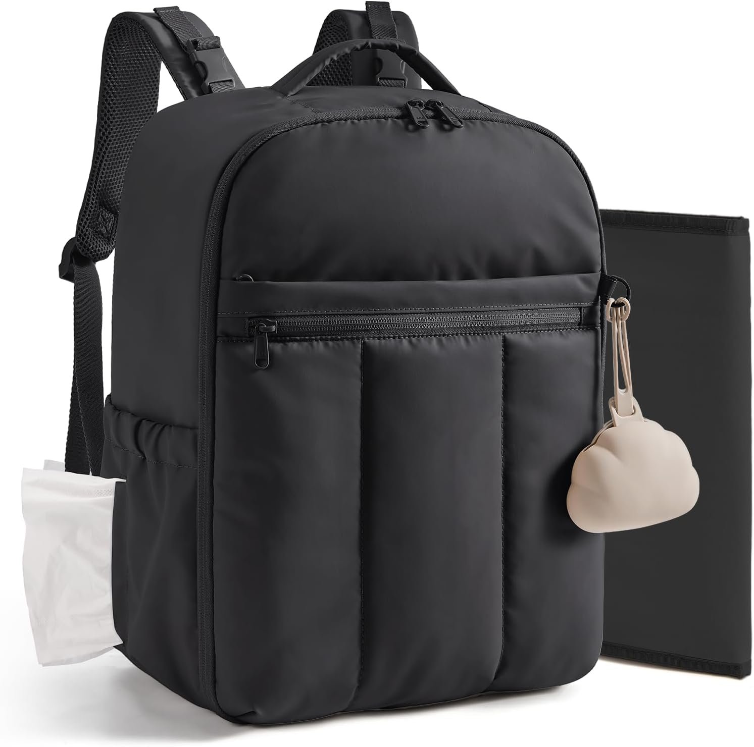 BAGSMART Puffy Diaper Backpack with Insulated Pockets & Changing Pad,Black