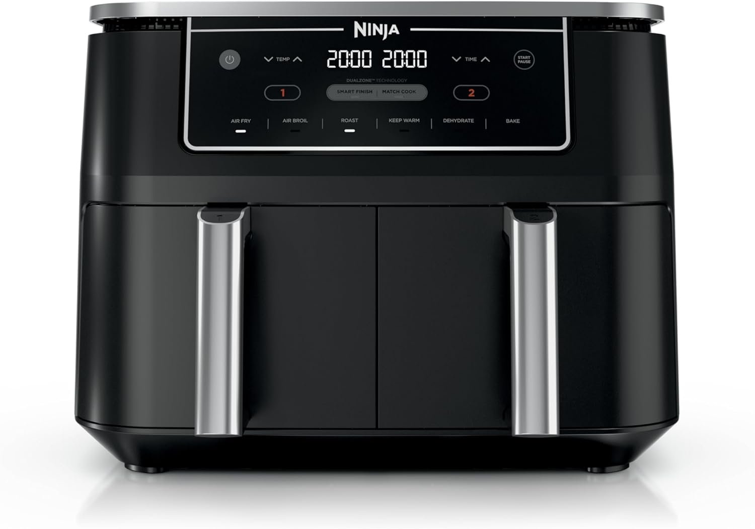 Ninja Foodi Air Fryer, 10 Qt DualZone, 6-in-1, Black, DZ302 | Air fry, broil, roast, keep warm, dehydrate, bake, 2×5 Qt baskets, Fits 8 lbs wings