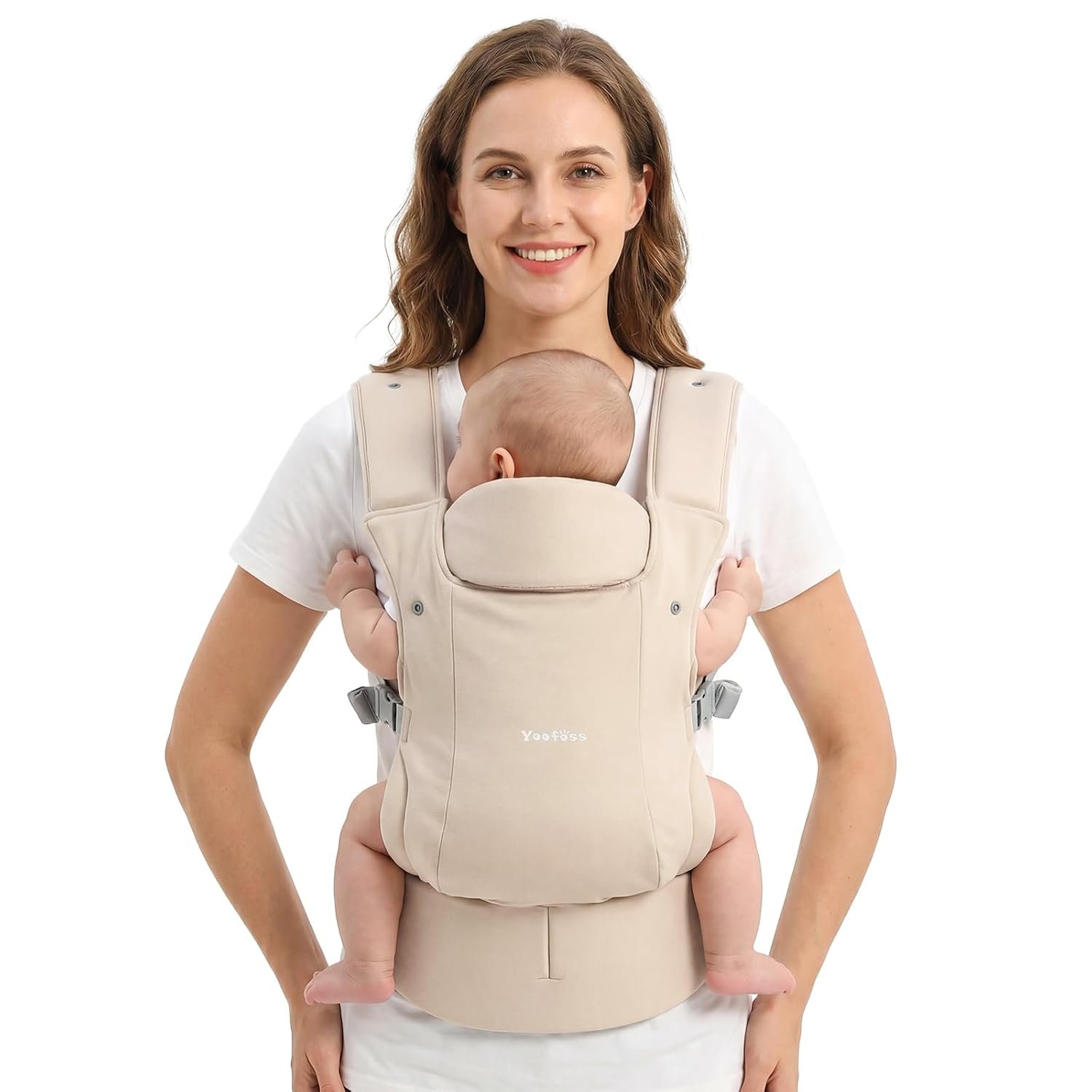 Yoofoss Baby Carrier – Ergonomic Lightweight, Adjustable Flip 4-in-1 with Hip & Lumbar Support, No Back Pain, Effortless to Put On, Baby Carrier Newborn to Toddler 7-35 lbs, Ivory