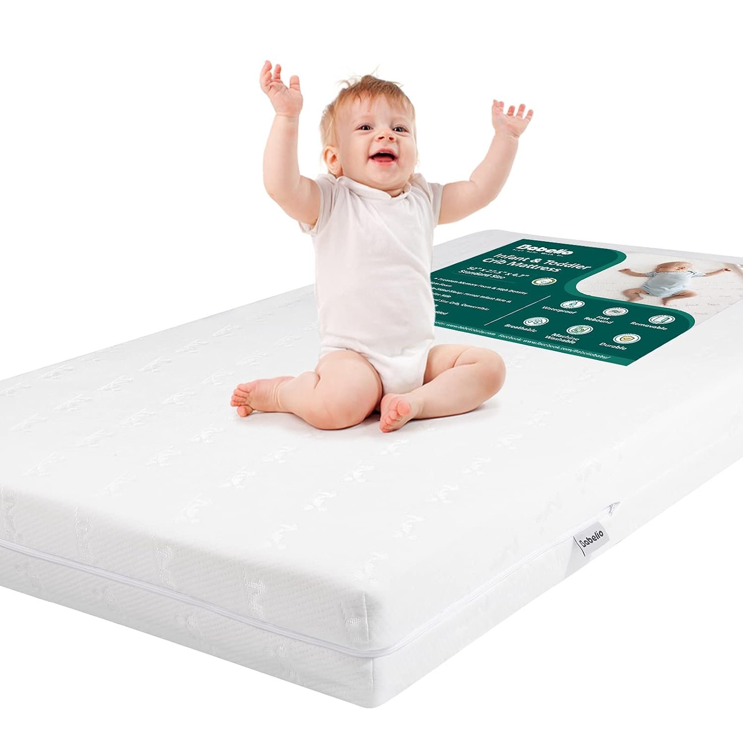 Babelio Breathable Crib Mattress, Dual Sided, Memory Foam Toddler Mattress | Machine Washable Cover, Waterproof Inner Liner, CertiPUR-US Certified, Fits Standard Baby Crib & Toddler Bed 52″ x 27.5″