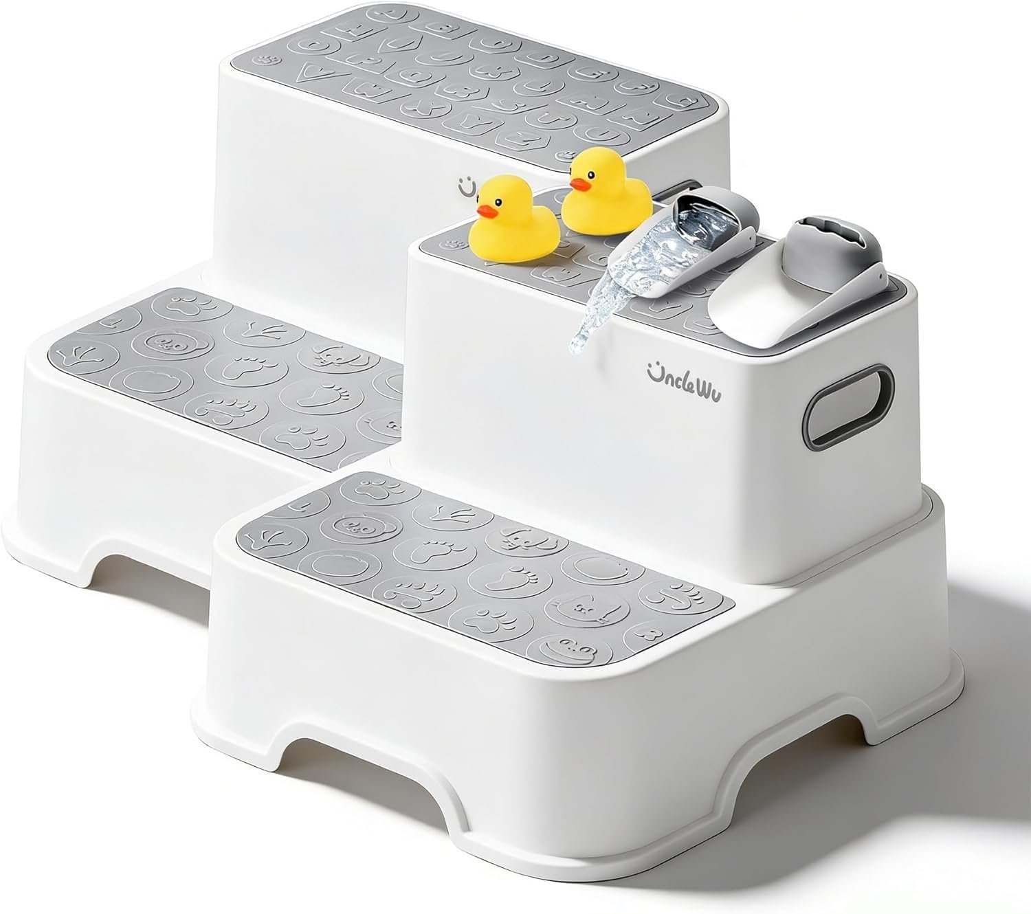 UNCLE WU 2 Pack Toddler Step Stool, Non-Slip Kids Bathroom Stool | For Bathroom Sinks, Toilets and Potty training,Kitchen, Supports Up to 200 lbs for Adults