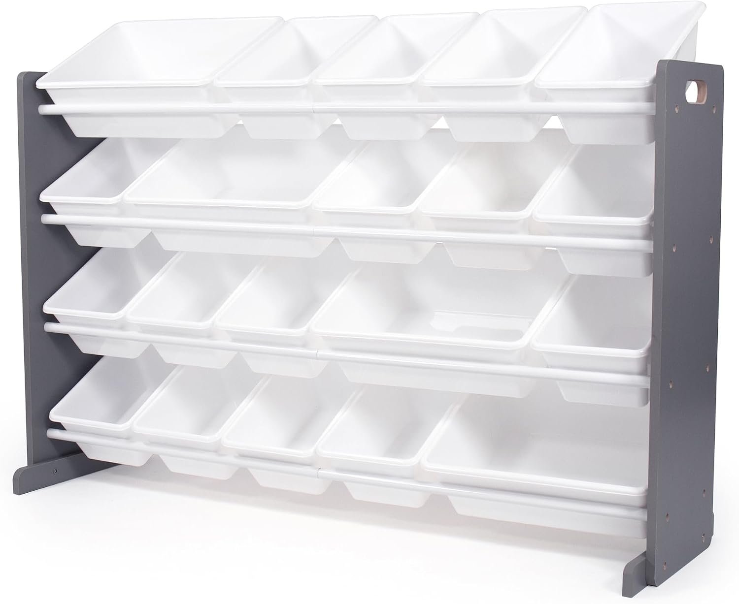 Humble Crew Kids Toy Organizer with 20 Bins, 4 Tier Storage for Playroom | Sturdy wood and steel toddler shelf, removable BPA-free containers, wall anchor anti-tip safety kit for bedroom or classroom