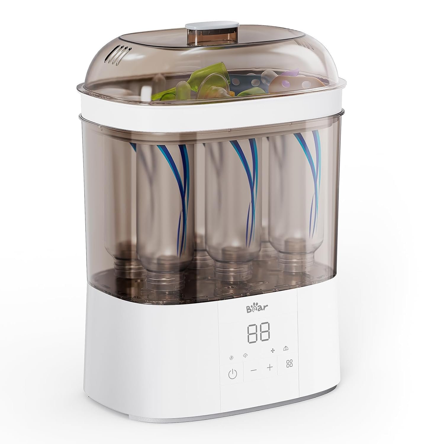 Bear Bottle Sterilizer and Dryer, 2-Layer Electric Steam Sanitizer | 99.9% Sterilization, HEPA Drying No Water Spots, 48hr Ready-To-Use, Fits 6 Bottles & Pump Parts, Quiet Operation