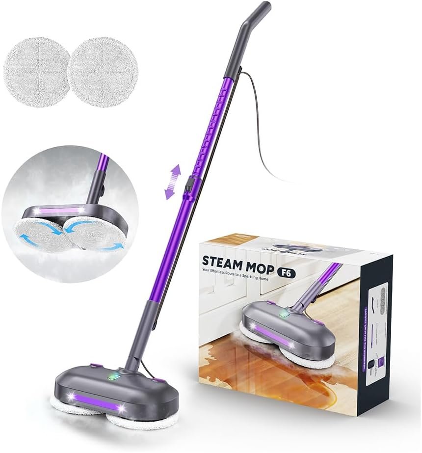 Scrubbing Steam Mop with Rotating Pads,All-in-One Spin Steam Cleaner for Floor Cleaning,Large Tank,23FT Cord, LED Headlights,Reusable Pads & Self-Standing,Safe for Hard Floor/Laminate/Marble