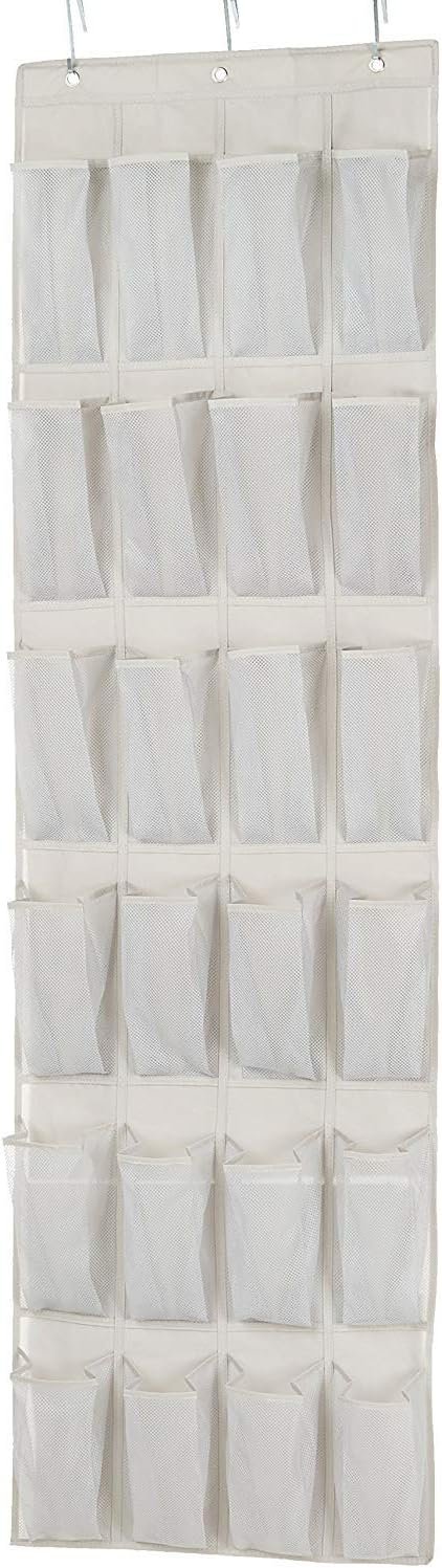 Amazon Basics 24 Medium Mesh Pocket Over-the-Door Hanging Shoe Organizer, Space Saving Shoe Storage, Light Grey | Over-the-Door