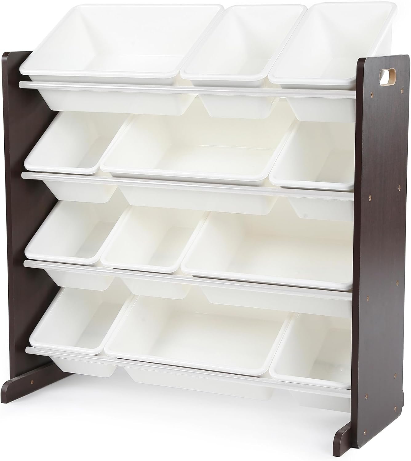 Humble Crew Toy Storage Organizer with 12 Removable Storage Bins for Kids Playroom, 4-Tier Toddler Toy Organization, Espresso/White