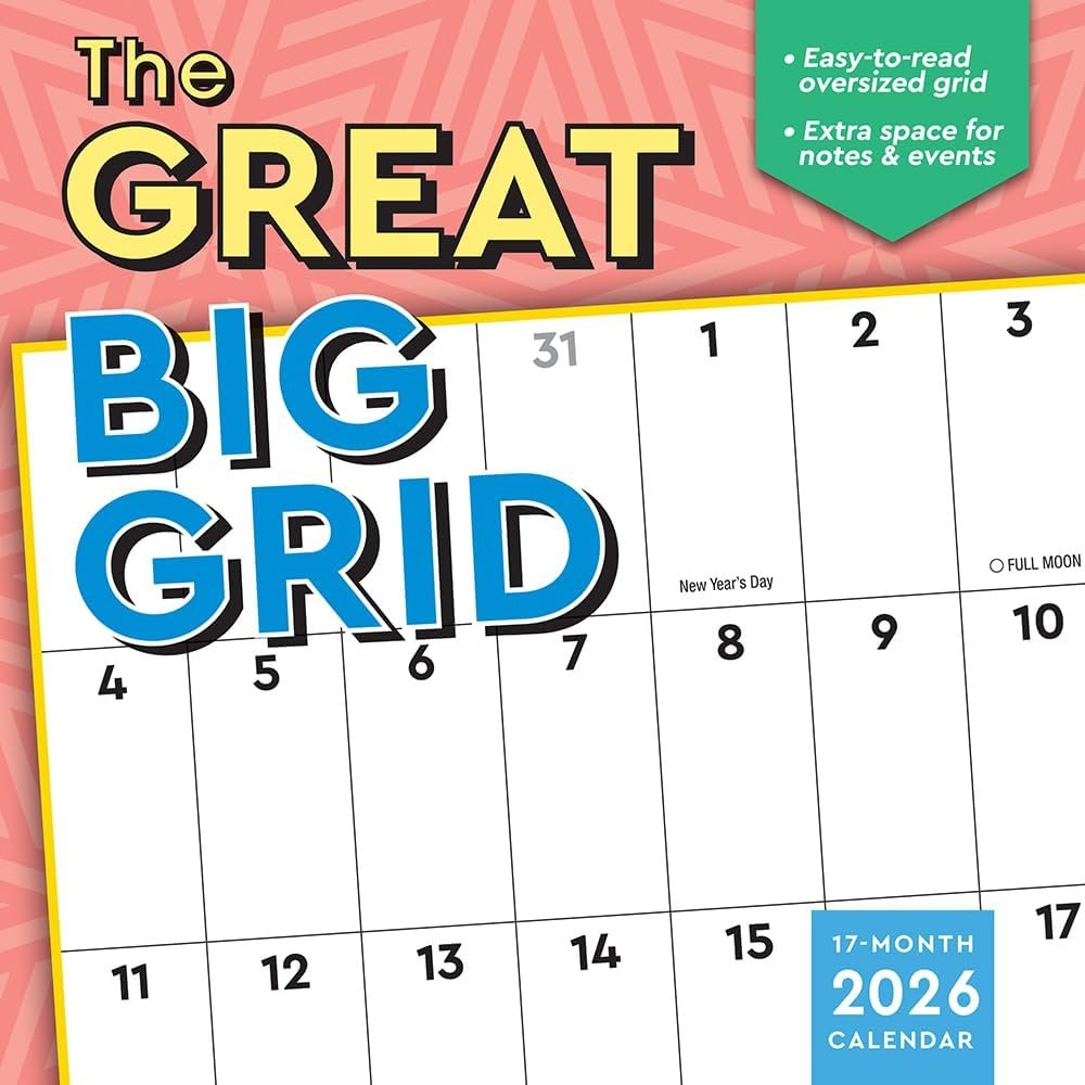 Great Big Grid 2026 Wall Planner, 12-Month Large Grid Family Calendar & Organizer with Holidays: 2026, 12″ × 12″