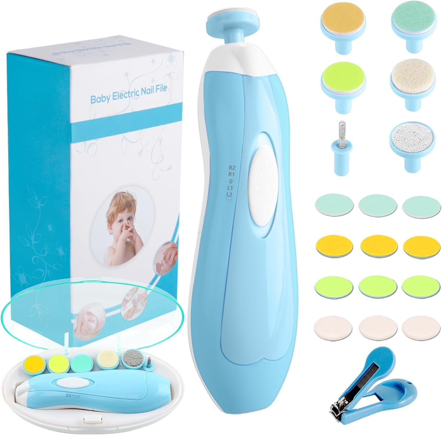 Baby Nail Trimmer Electric Nail File Baby Nail Clippers, 20 in 1 Safe Nail Filer Grinder Kit for Newborn Infant Toddler Kids or Adults Toes Fingernails Care Trim Polish, Led Light and Grinding Heads