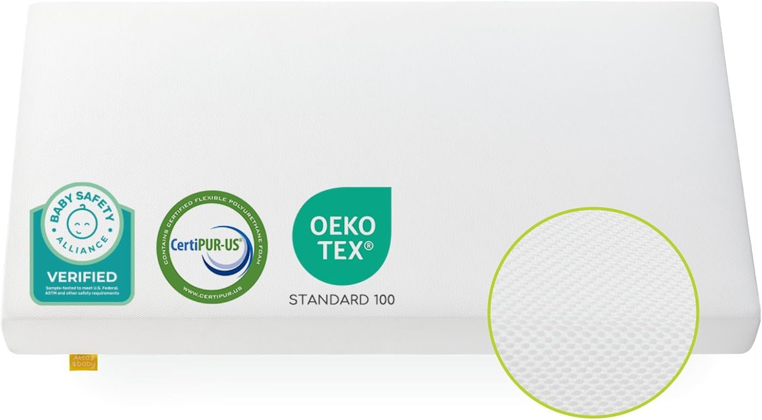 Breathable Crib Mattress, Baby Safety Alliance Verified, CertiPUR-US and Oeko-TEX Approved, Standard Full Size for Crib & Toddler Bed, Waterproof Machine Washable Cover, 52” x 27.6”