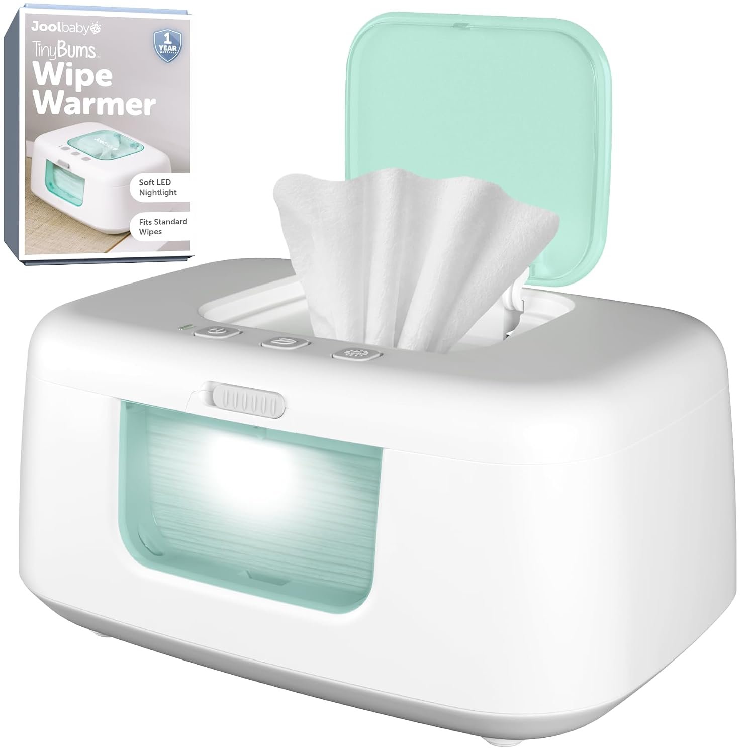 Jool Baby TinyBums Baby Wipe Warmer & Dispenser with LED Changing Light & On/Off Switch (Aqua)