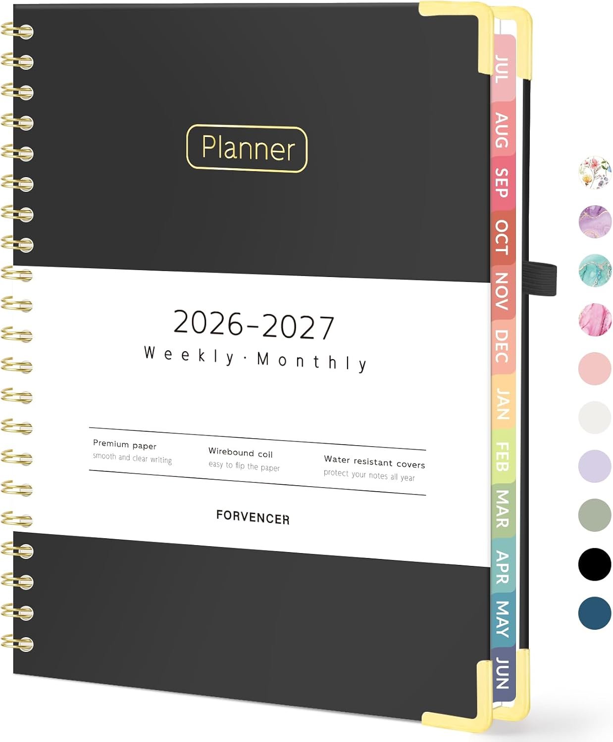 Forvencer Academic Planner 2026-2027, Hardcover Calendar Planner Weekly & Monthly, July 2026 – June 2027, 8.5″ x 11″, Daily Agenda with Tabs, College School Organizer for Student Teacher, Black