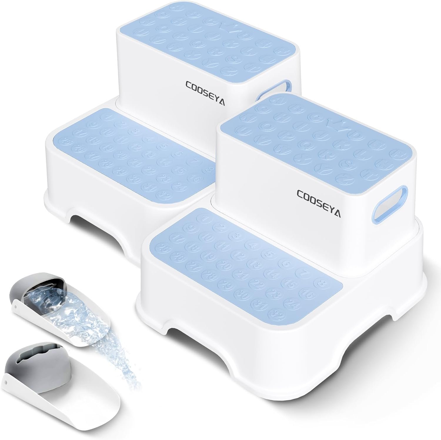 COOSEYA 2 Step Stools for Kids,Toddler Step Stool for Bathroom Sink,No-Slip Double up Stepping for Toddlers, Multifunctional Toilet Potty Stool for Kids,Toilet Potty Training(2 Packs)（Blue）