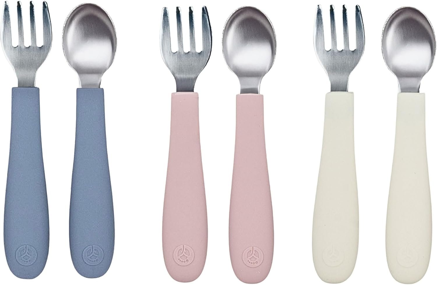 WeeSprout Toddler Utensils, 3 Forks & 3 Spoons, 18/8 Stainless Steel & Food Grade Silicone, Thick Easy-Grip Handles, Perfect Length For New Self Feeders, Gentle On Gums & Teeth, Dishwasher Safe