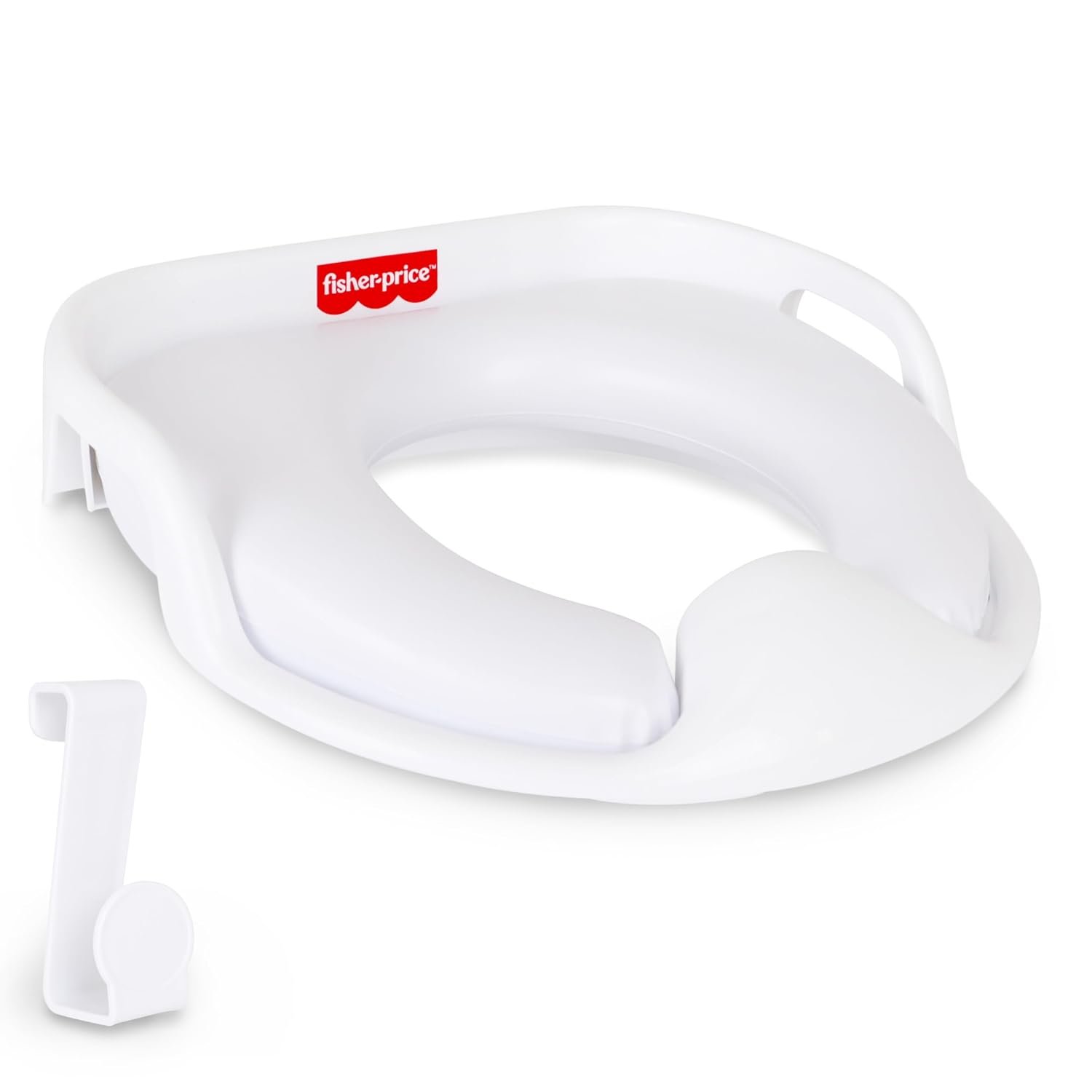 Fisher-Price™ Ready & Steady Potty Seat – Deluxe Soft Padded Potty Ring with Handles, Splash Guard, and Storage Hook for Toddlers Potty Training, White