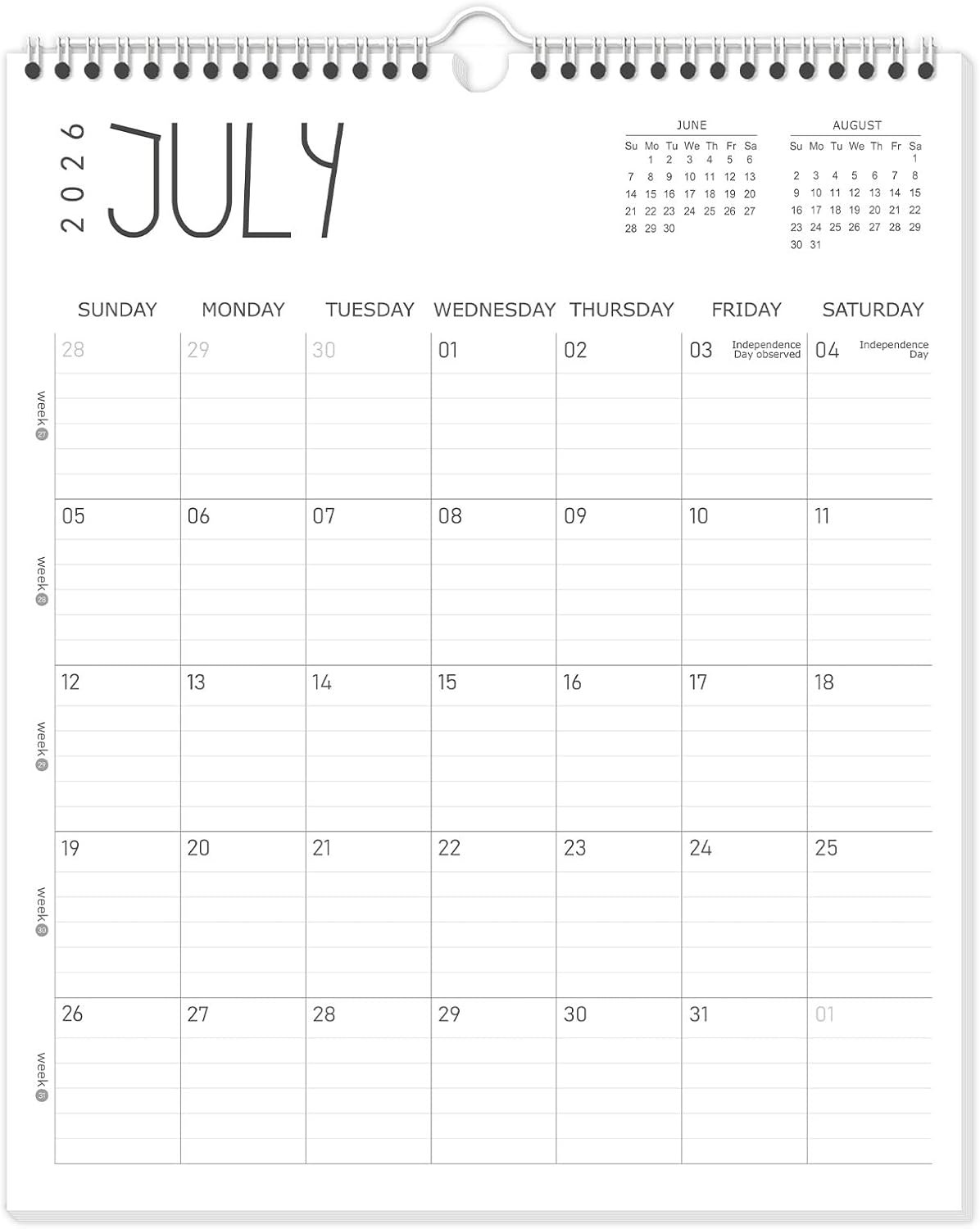 Guasslee Wall Calendar 2026-2027, 14″x11.5″ Vertical Wall Calendar 2026, 13-Month Desk/Wall Calendar From 2026 Jun – 2027 Jun, Monthly Hanging Planner Spiral Bound For School Home Office Organizing