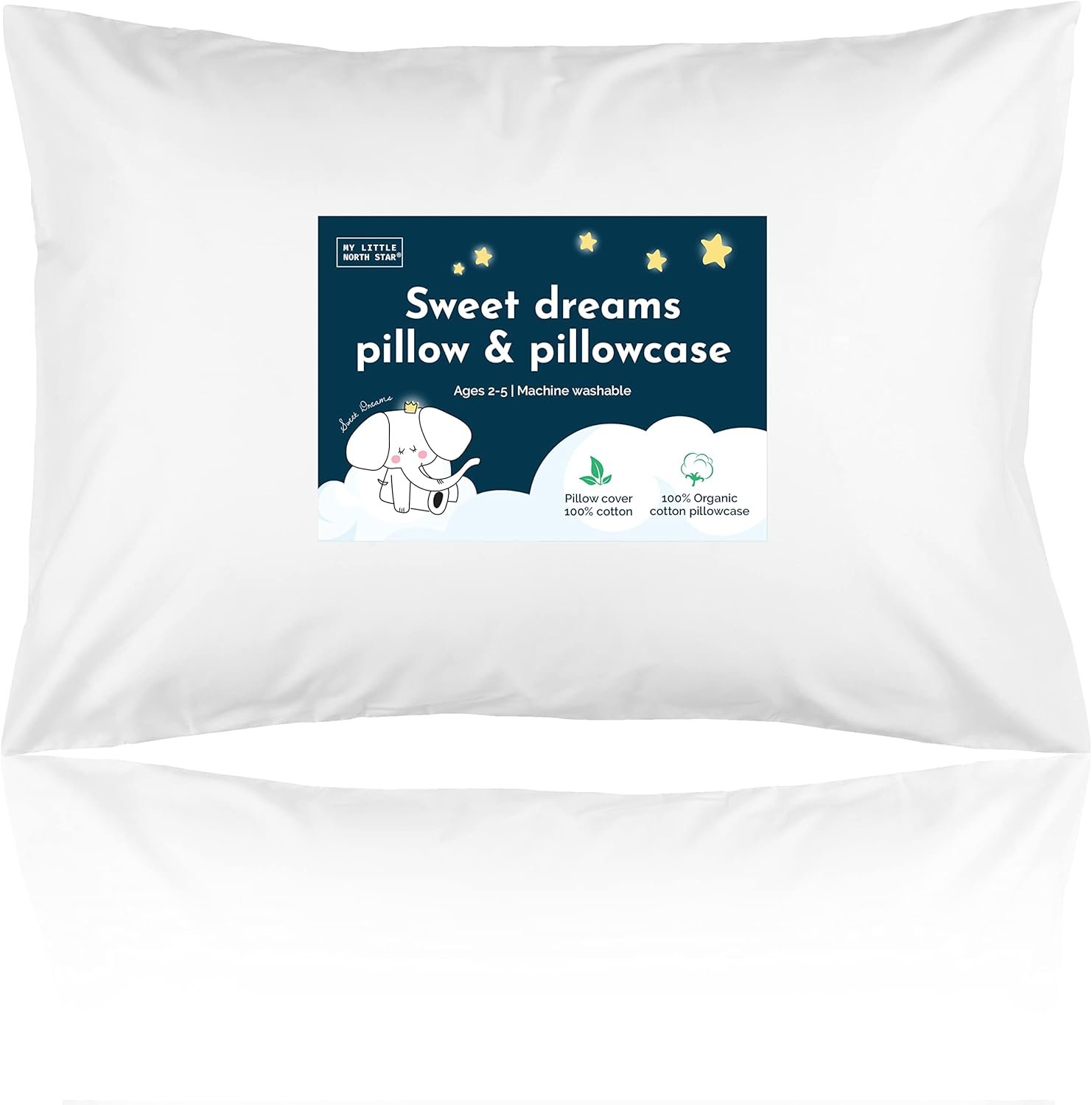 Toddler Pillow with Pillowcase – 13×18 Soft Organic Cotton Toddler Pillow for Sleeping – Washable Nap Pillow – Travel Pillow for Kids – Toddler Sleeping Pillow Toddler Bedding (White)