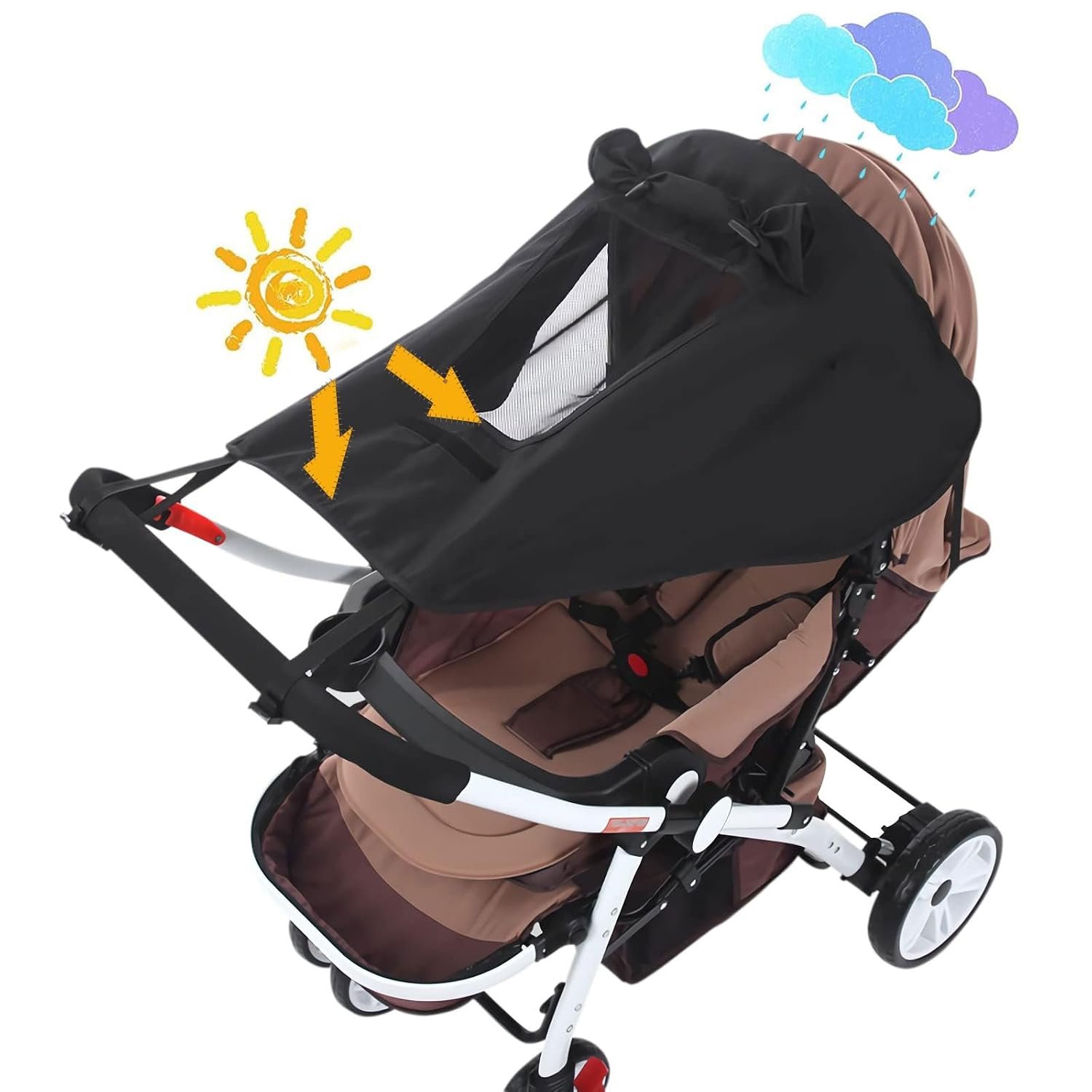 Baby Stroller Sun Shade Protector Universal Pushchair Blackout Cover | Outdoor UPF 50+ Stroller Sun Shield Canopy Cover Pram Rain Sunshade with See Through Extender Accessory Easy Installation