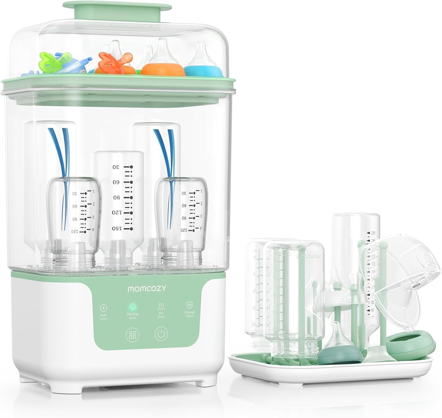 Momcozy New Modular Nesting 4 in 1 Compact Bottle Sterilizer and Dryer | Space-Saving Design, 6 Bottles Capacity, for Breast Pump Parts & Newborn Essentials, Drying Rack Included, for New Parents