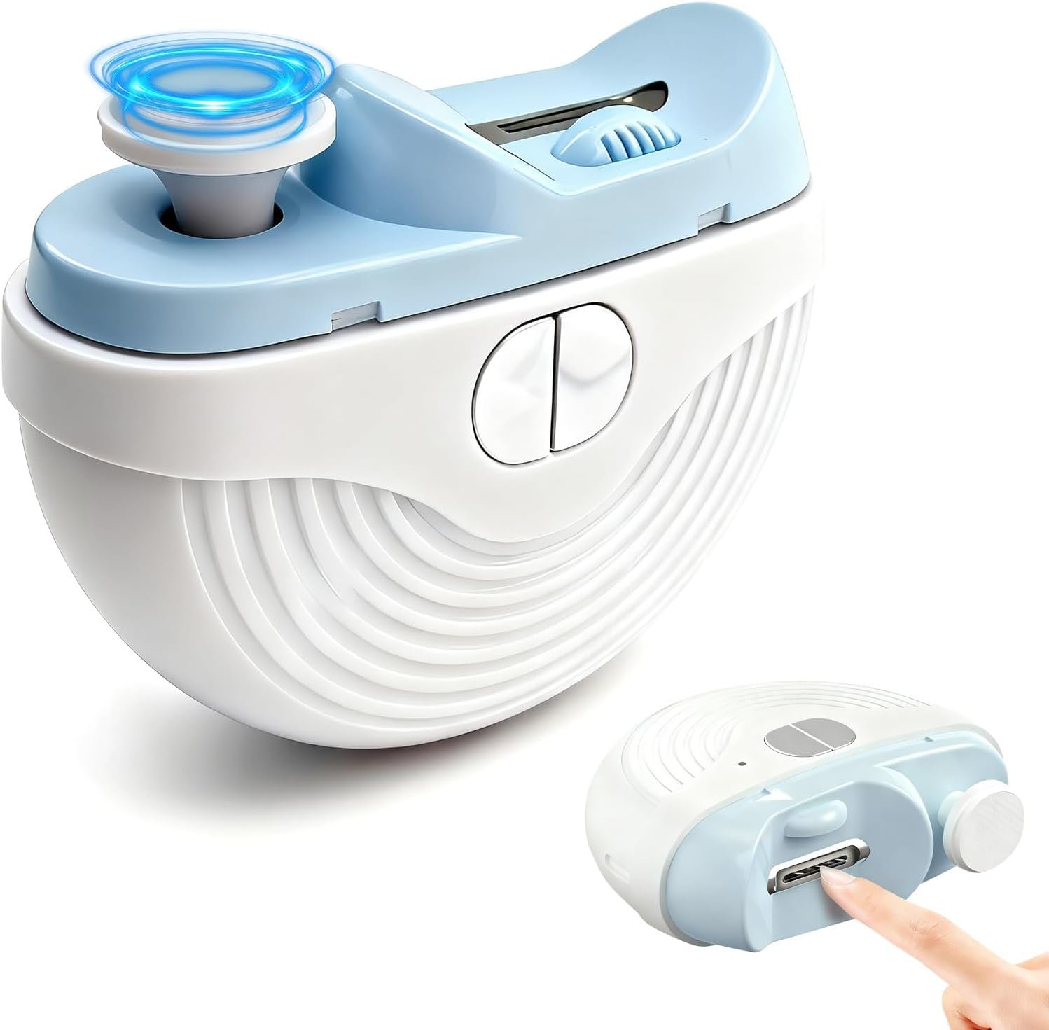 Electric Nail Clipper, 3 Speeds Automatic Nail Clipper for Thin & Thick Nail with 2-in-1 Grinding Heads, LED Light & Nail Scraps Storage, Electric Nail Trimmer for Adults,Seniors and Kids (Blue)