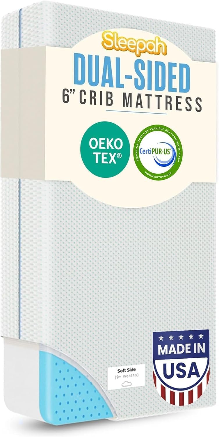 6” Crib Toddler Bed Mattress – Made in USA – Breathable Waterproof Washable | Dual Sided Cooling Memory Foam for Toddler & Baby – CertiPUR & OKEO-Tex Certified – Soft Breathable & Hypoallergenic Cover