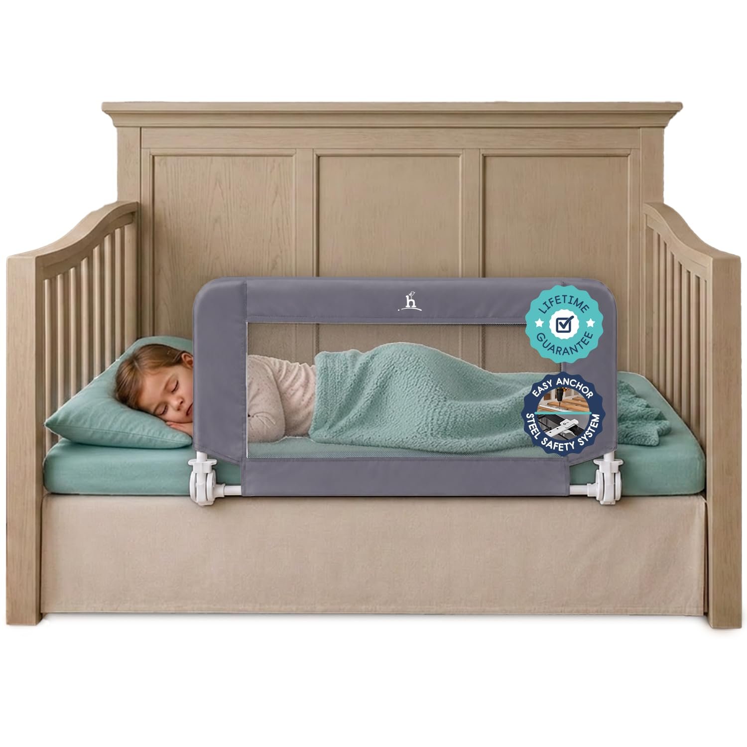 Hiccapop Convertible Crib Bed Rail for Toddlers, Crib Rail Guard with Reinforced Anchor Safety