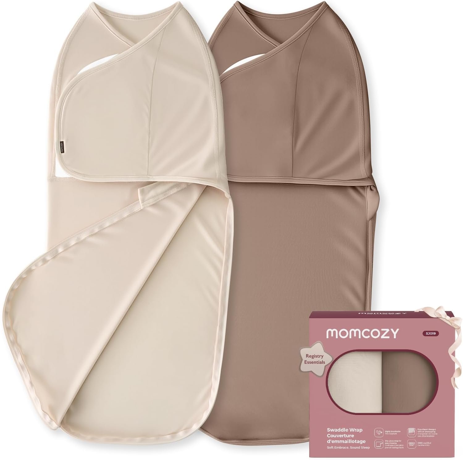 Momcozy Swaddles for Newborns, Quiet Fastener Swaddle for Infant 0-3 Months | New-Parent-Friendly Sleep Sack, Reduce Startle Reflex, Newborn Boys Girls Registry Essentials, 2-Pack, Harmony