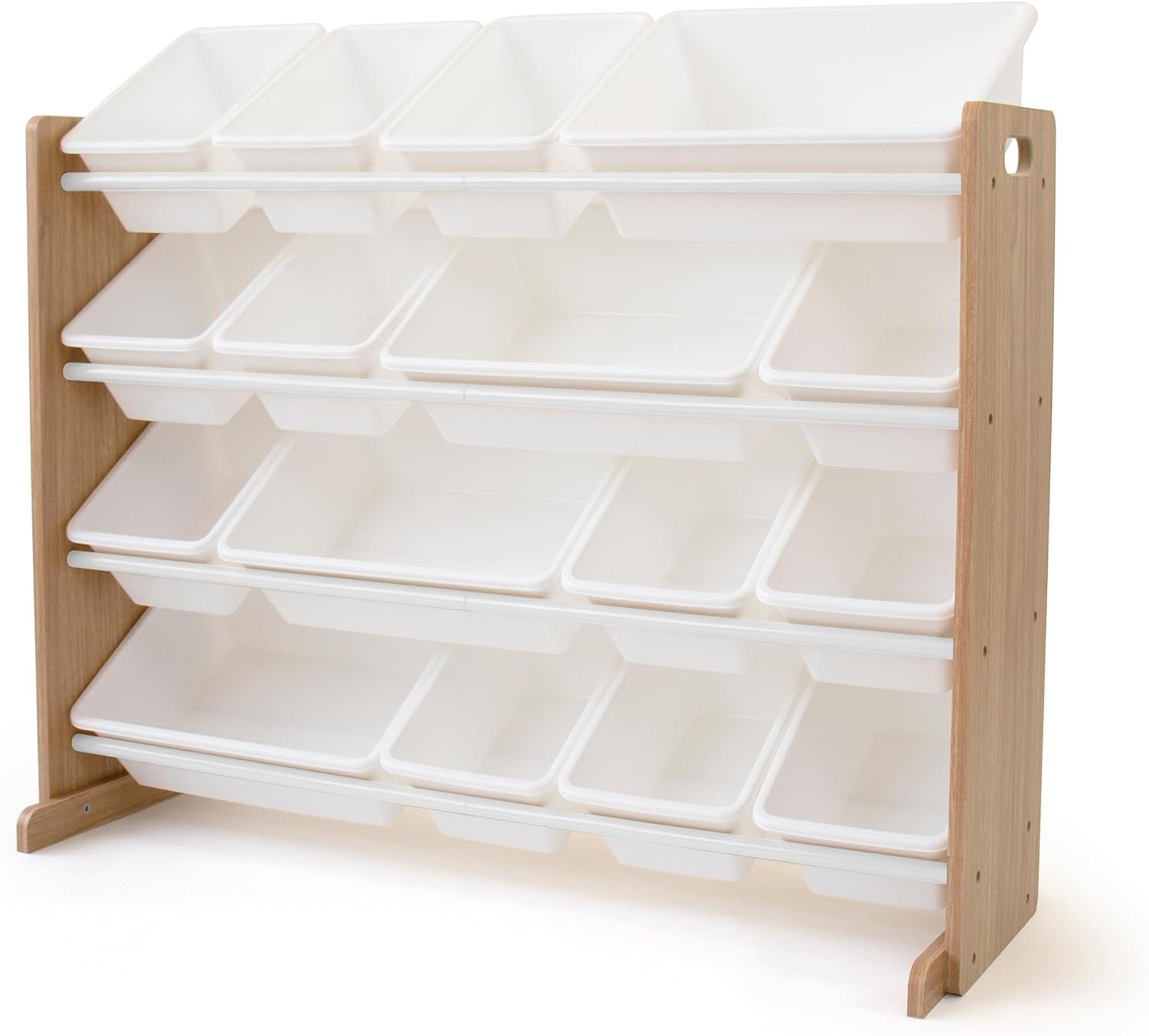 Humble Crew Toy Storage Organizer with 16 Removable Storage Bins for Kids Playroom, 4-Tier Toddler Toy Organization and Storage, Natural Wood/White