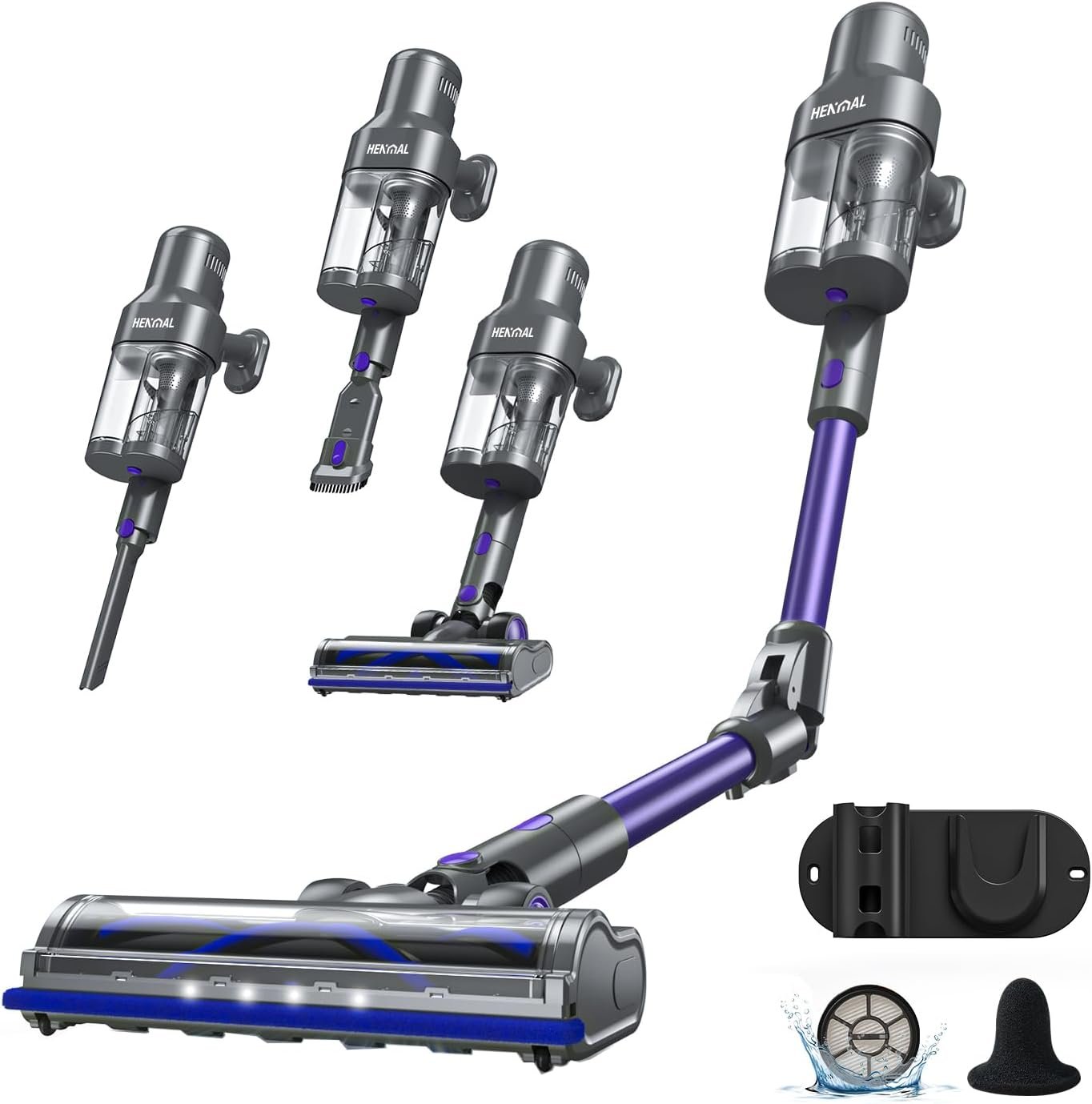 Cordless Vacuum Cleaner JQ02,450W 45KPA Full-Size Stick Cleaner with 800ML Dual-Layer Cyclone Dust Cup,HEPAFiltration,Lightweight&Low Noise for HardFloor,Pet,Carpets，Purple
