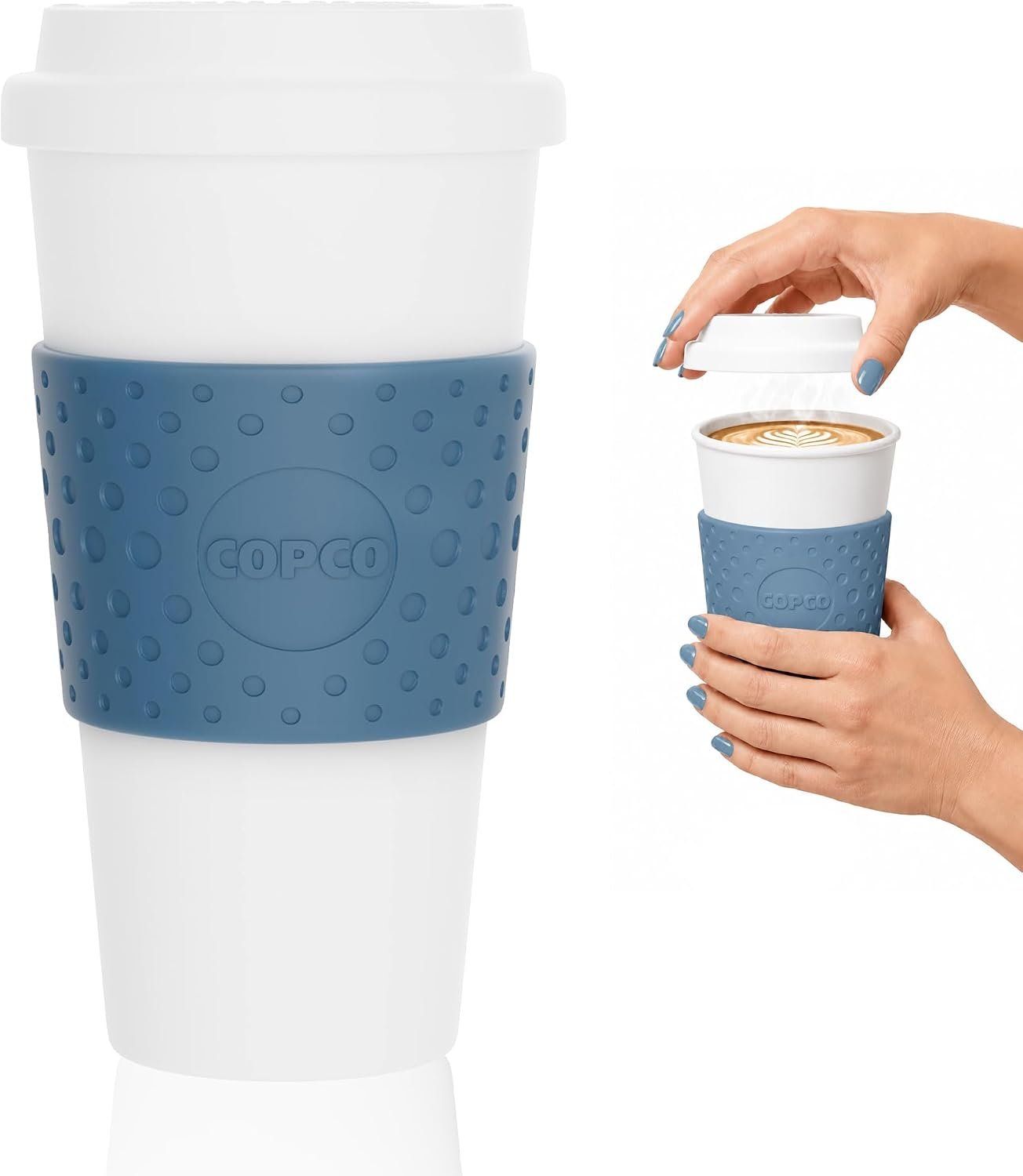 Copco Acadia 16 oz Travel Mug – Insulated Reusable Coffee Tumbler with Double-Walled Plastic, Leak-Proof Lid, BPA-Free – Portable Mug for Hot & Cold Drinks, Cup Holder Friendly (Blue)