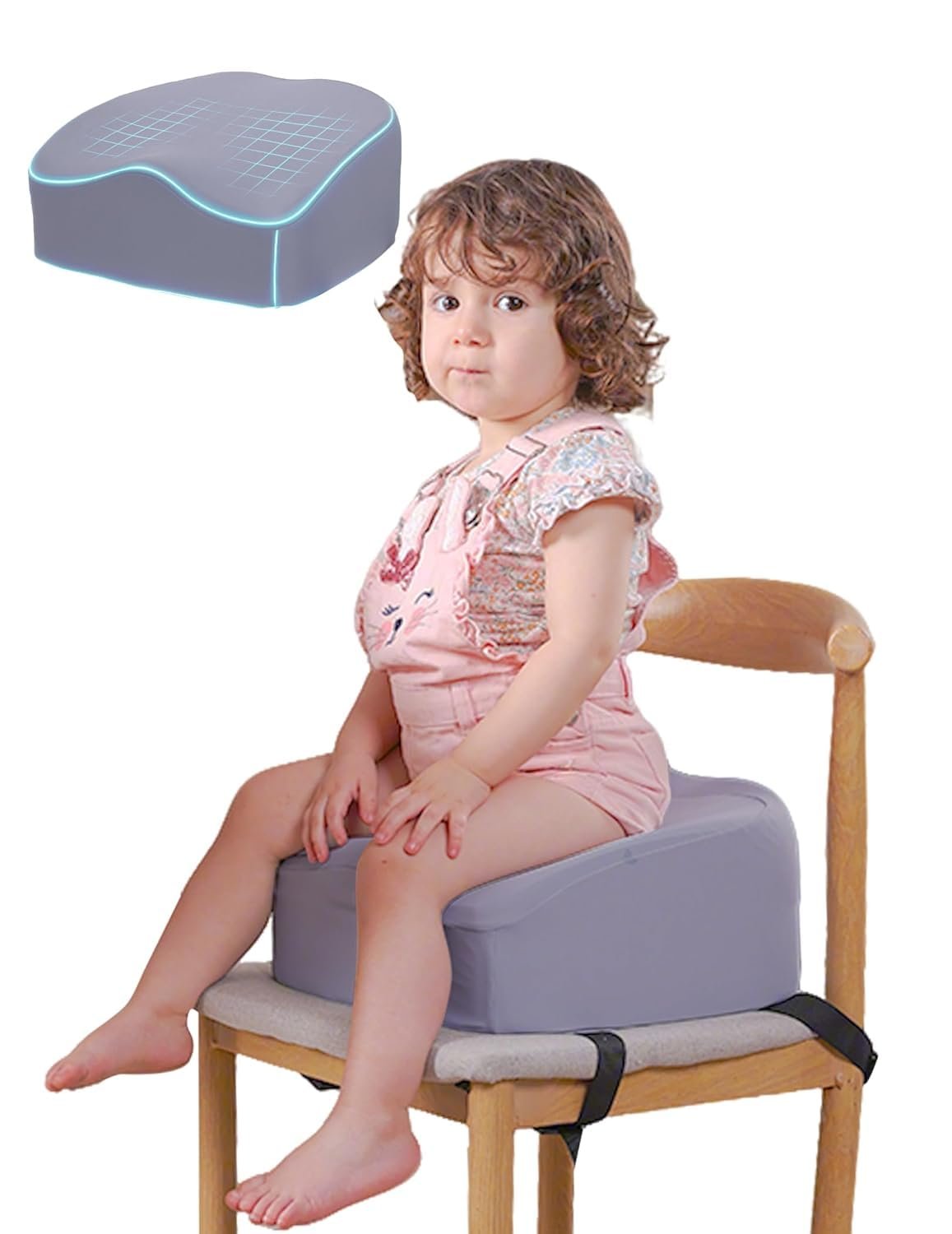 Babelio Ergo-Designed Booster Seat for Kitchen Chair, Promote Proper Upright Posture, Toddler Booster Seat for Dining Table, Removable & Washable Cover, Suitable for 18 Months to 5 Years, Dark Grey | Promotes Healthy Sitting Posture, 4-Inch Height Boost, Dual-Layer Foam,Lightweight Portable Design; Machine-Washable Cover