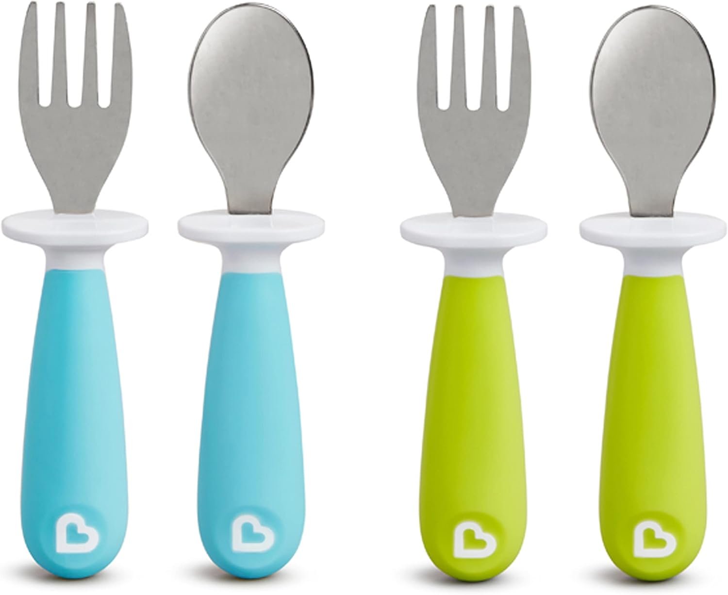 Munchkin® Raise™ Toddler Fork and Spoon Utensil Set, Rest Keeps Tip Off Table, BPA Free, 4 Pack, Blue/Green