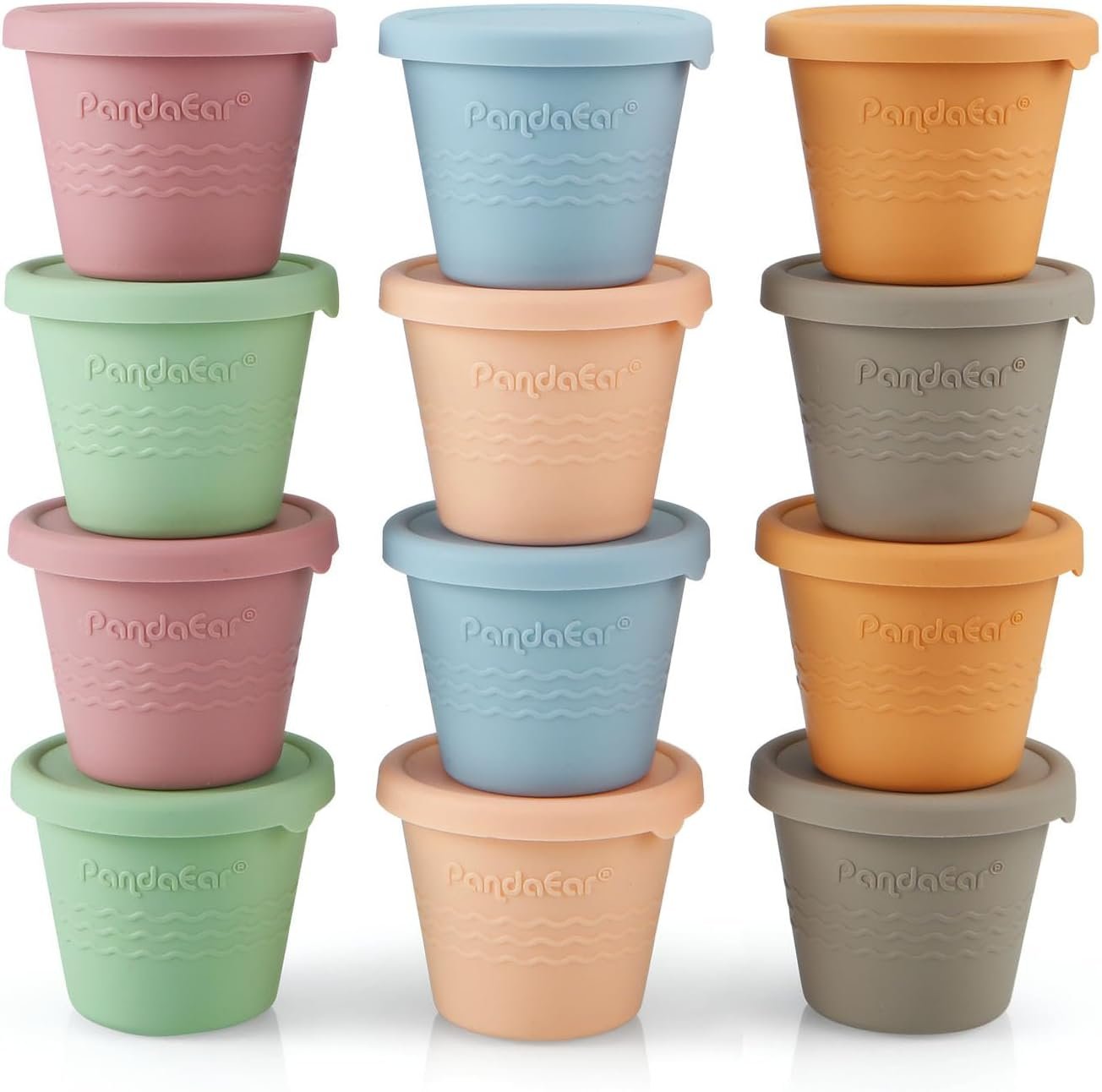 PandaEar 12 Pack Silicone Baby Food Storage Containers, 4 oz | Reusable Snack Containers Freezer Storage with Airtight Lids Leak Proof for Infants Kids Babies, Microwave & Dishwasher Safe