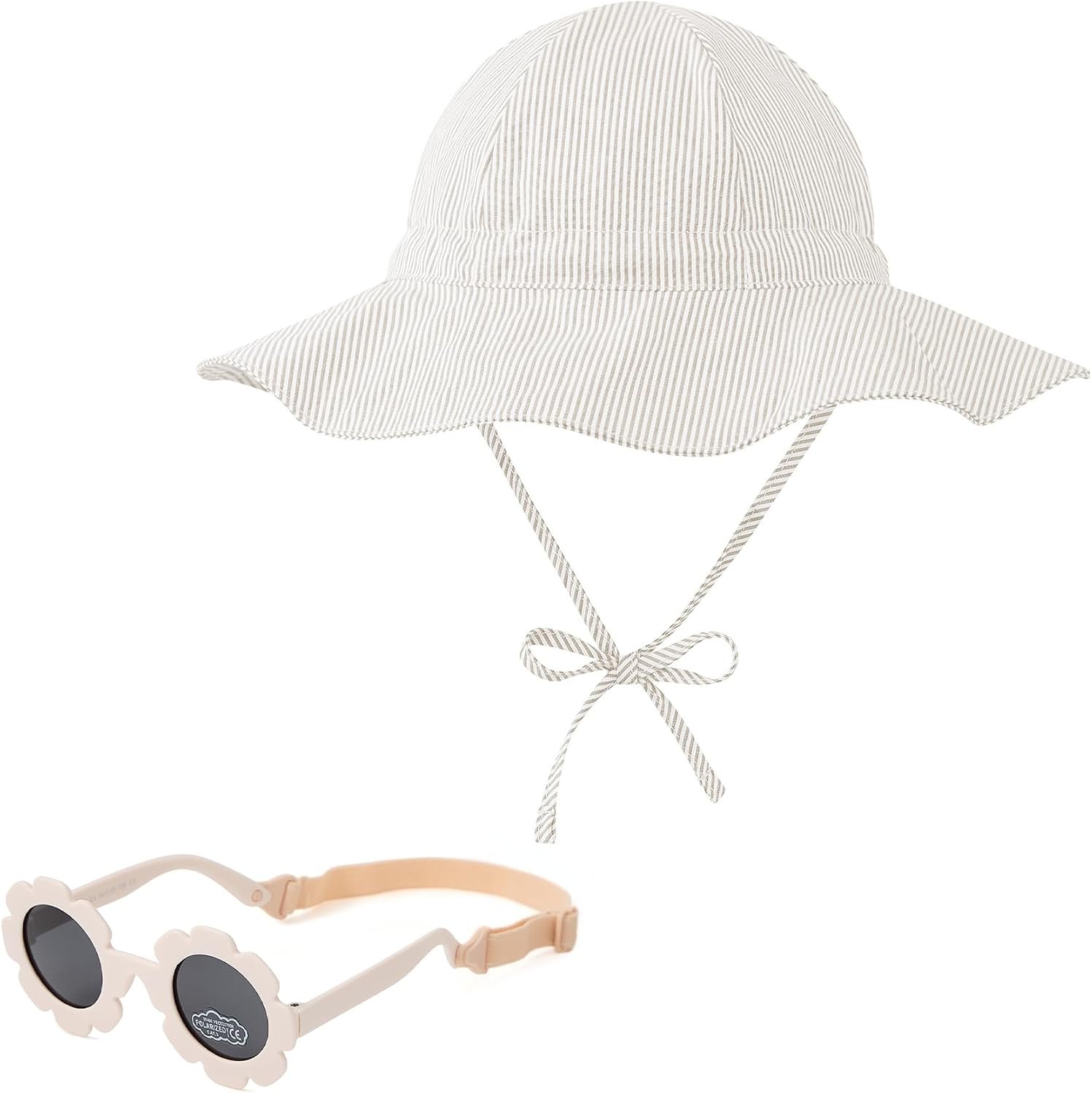 Zando UPF 50+ Wide Brim Baby Sun Hat with Sunglasses 0-12M – Sun Protection Infant Toddler Bucket Hat Adjustable for Outdoor