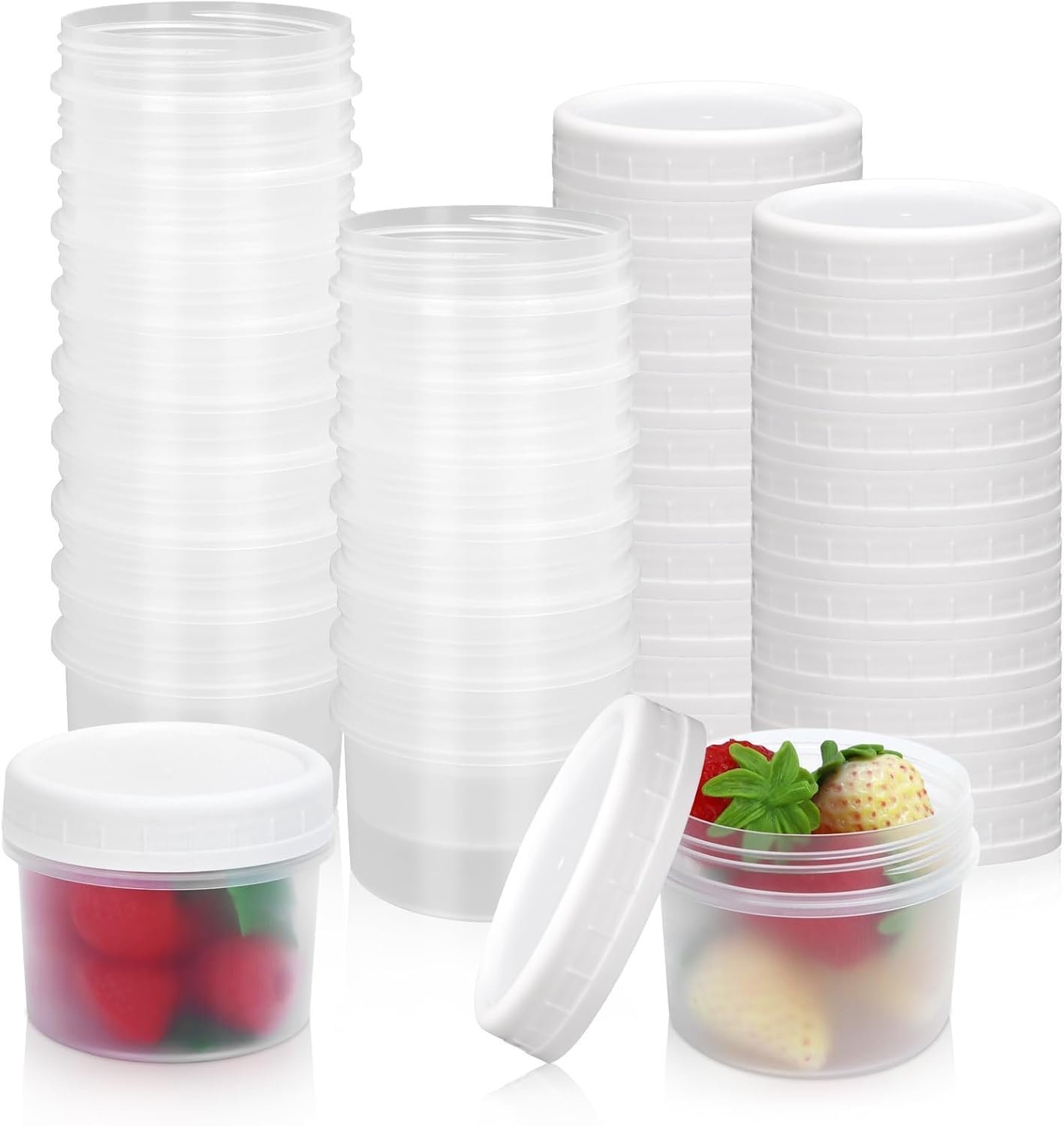 24 Pack 5 oz(160 ml) Food Storage Jars with Screw Lids, Reusable Small Refrigerated Jars, Small Plastic Freezer Storage Food Containers for Cake Jam Ice Cream Sauce