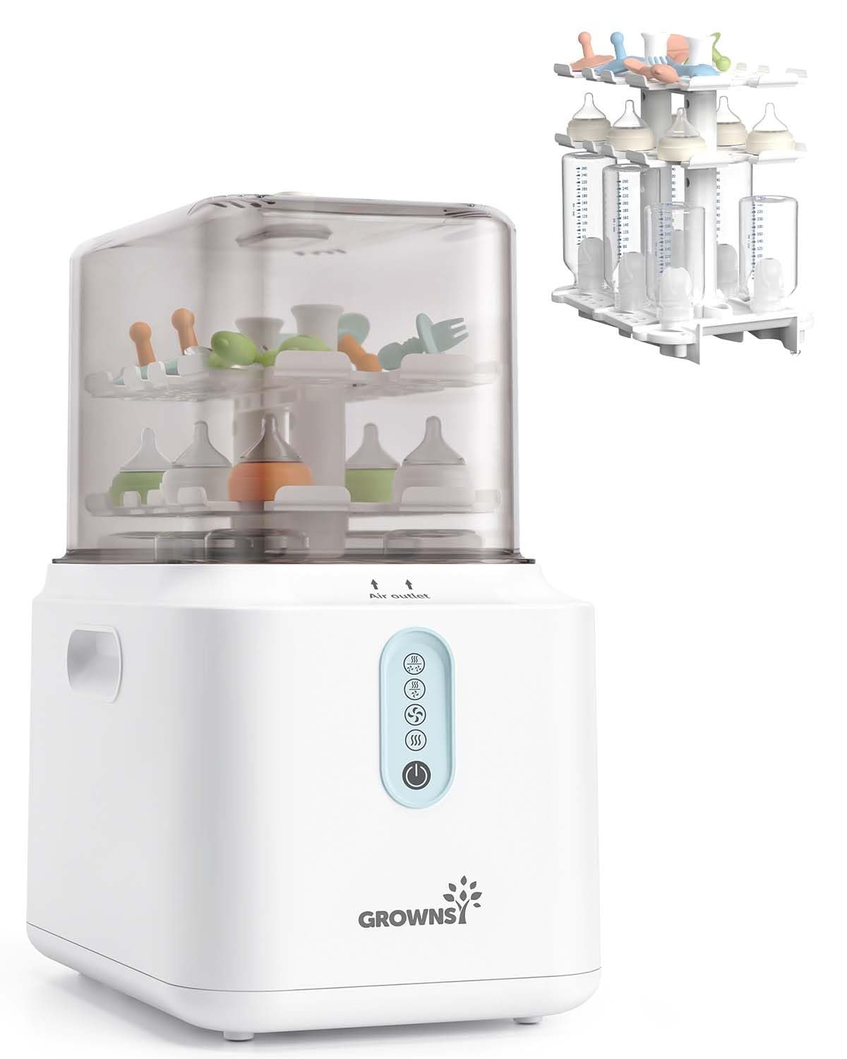 Grownsy 3-Layer Bottle Sterilizer and Dryer for Baby Bottles & Pump Parts | 45% Faster Electric Steam Sterilization, Large Capacity, Universal Compatibility, Compact Design, BPA-Free Materials
