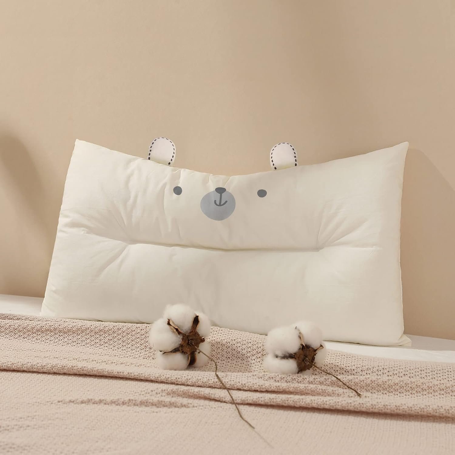Choc chick Toddler Pillow for Sleeping, 20×12 Inches, Bear | 100% Breathable Cotton Surface, Machine Washable, Hypoallergenic Kids Pillow for 2 Year Old, Ideal for Naptime & Travel