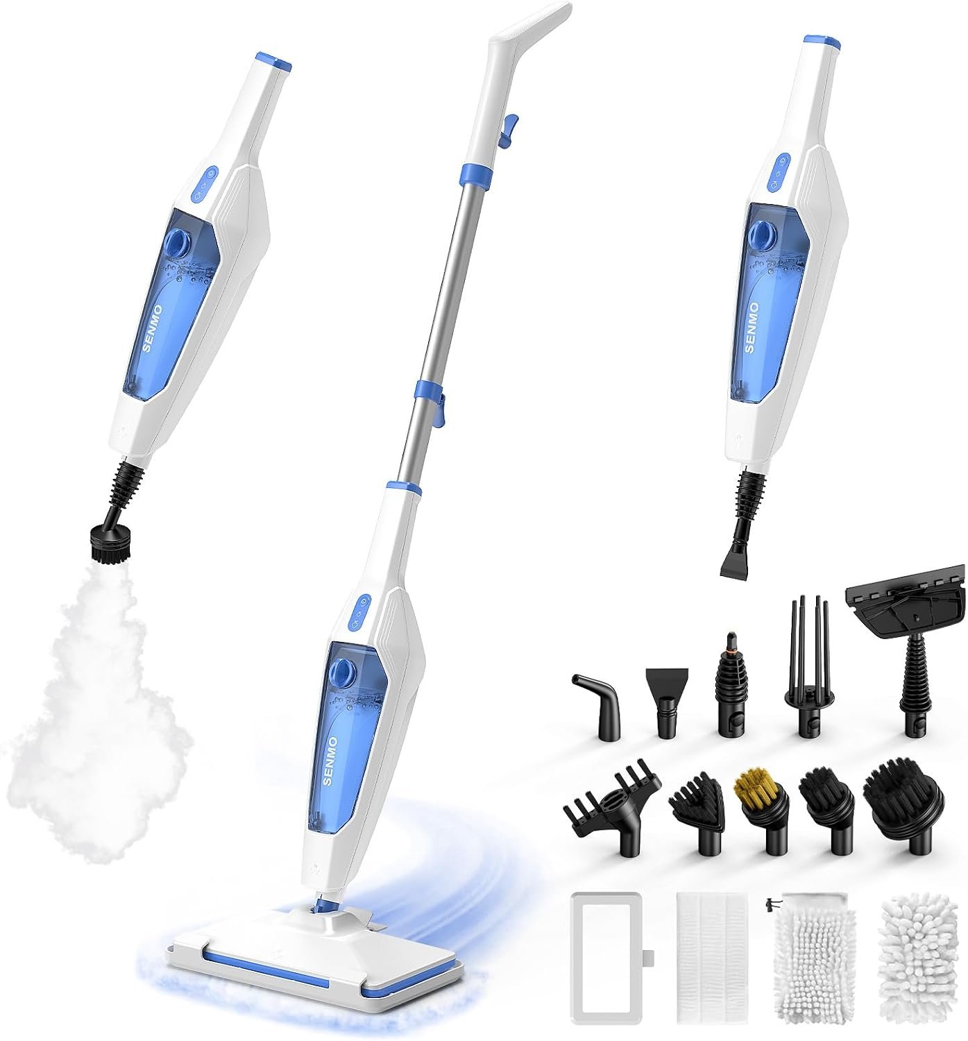 SENMO Steam Mop, 14-in-1 Detachable Steam Cleaner for Home and Floor, 1300W 228°F Deep Cleaning MultiPurpose Steamer with 14 Attachments for Floor, Tile, Grout, Furniture, Carpet, Wall (Blue)