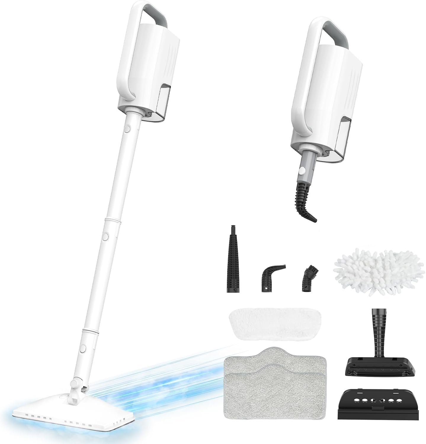 6-in-1 Steam Mop, 1200W Rotated Steam Cleaner for Home, 2 Modes, 400ML Removable Tank, 23FT Power Cord, 2 Pads, Multi-Surface Steamer for Hard Floor, Laminate Floor, Tiles Cleaning (White Silk)