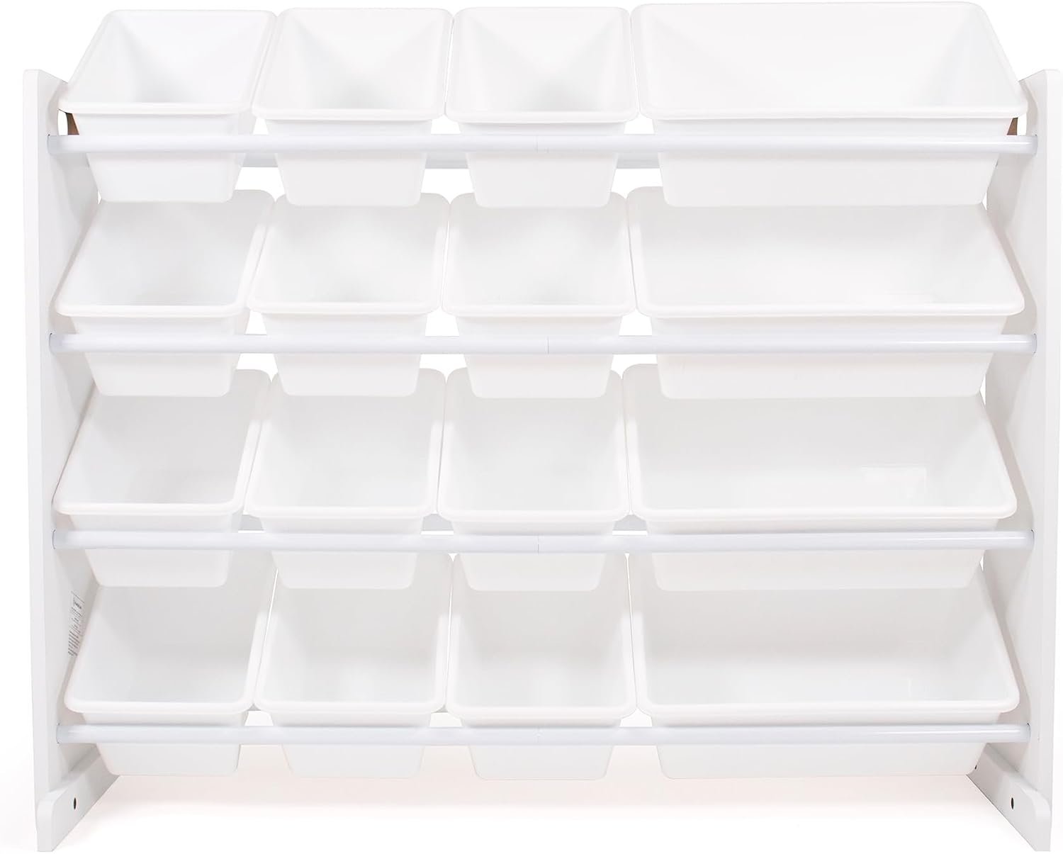Humble Crew Kids Toy Organizer with 16 Bins, 4 Tier Storage for Playroom | Sturdy wood and steel toddler shelf, removable BPA-free containers, wall anchor anti-tip safety kit for bedroom or classroom