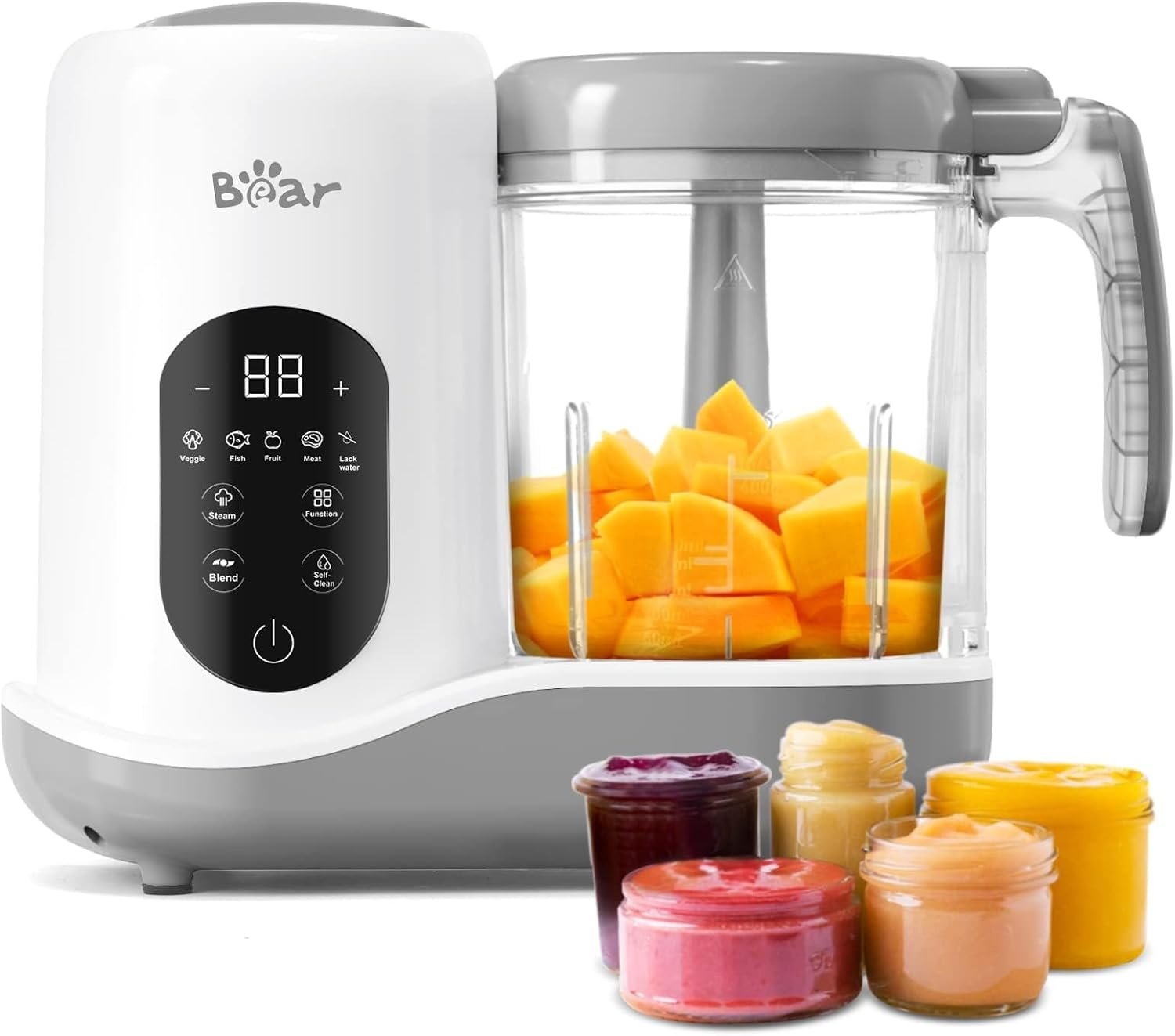 BEAR 2024 Baby Food Maker, One-Step & Easy to Use, Smart Touchscreen, White | All-in-One Homemade Baby Food Maker for Healthy Feeding, LED Display Panel, Auto-Cooking and Self-Cleaning Function