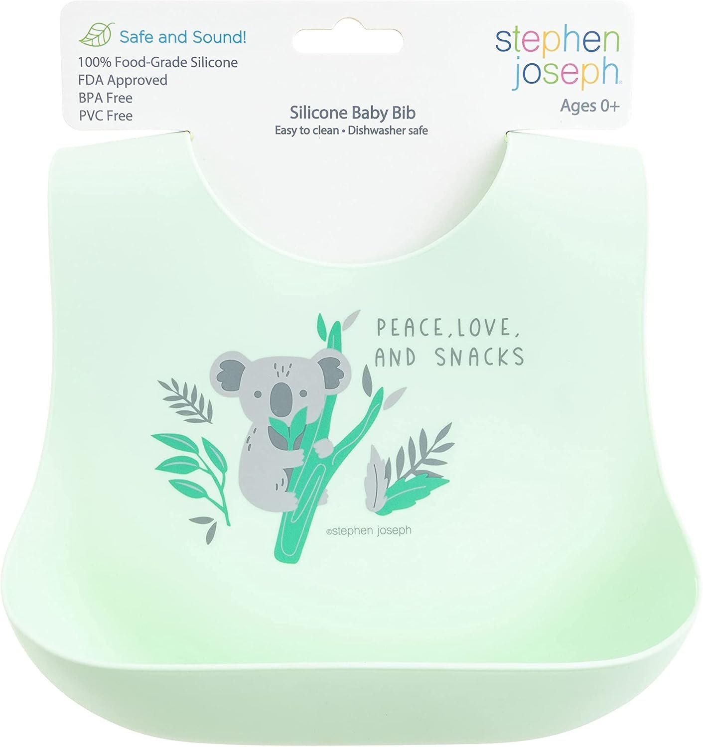 Stephen Joseph, Silicone Bib, Cute Silicone Baby Bib for Babies & Toddlers, Waterproof, Soft, Unisex, Non-Messy, Adjustable Waterproof Bib