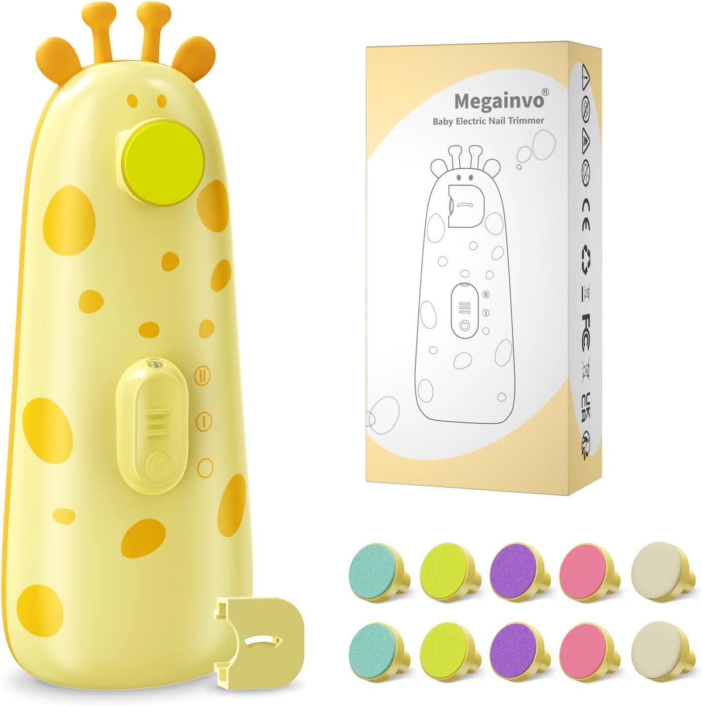 Baby Nail File Electric, Easy & Safe Baby Nail Trimmer for Newborn Infant Toddler, Whisper-Quiet Baby Nail Clipper with Night Light, 10 Grinding Head Pads, Orange Baby Shower Gift
