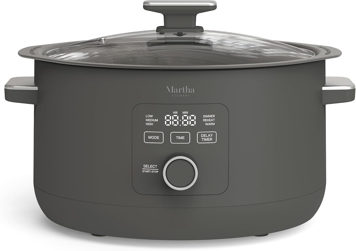 Martha Stewart 8 QT Slow Cooker, Programmable with Timer, 3 Heat Settings (Low, High, Warm), Nonstick Ceramic Removable Crock, Stovetop & Oven Safe, Glass Lid, Simmer, Reheat, Warm, Caviar